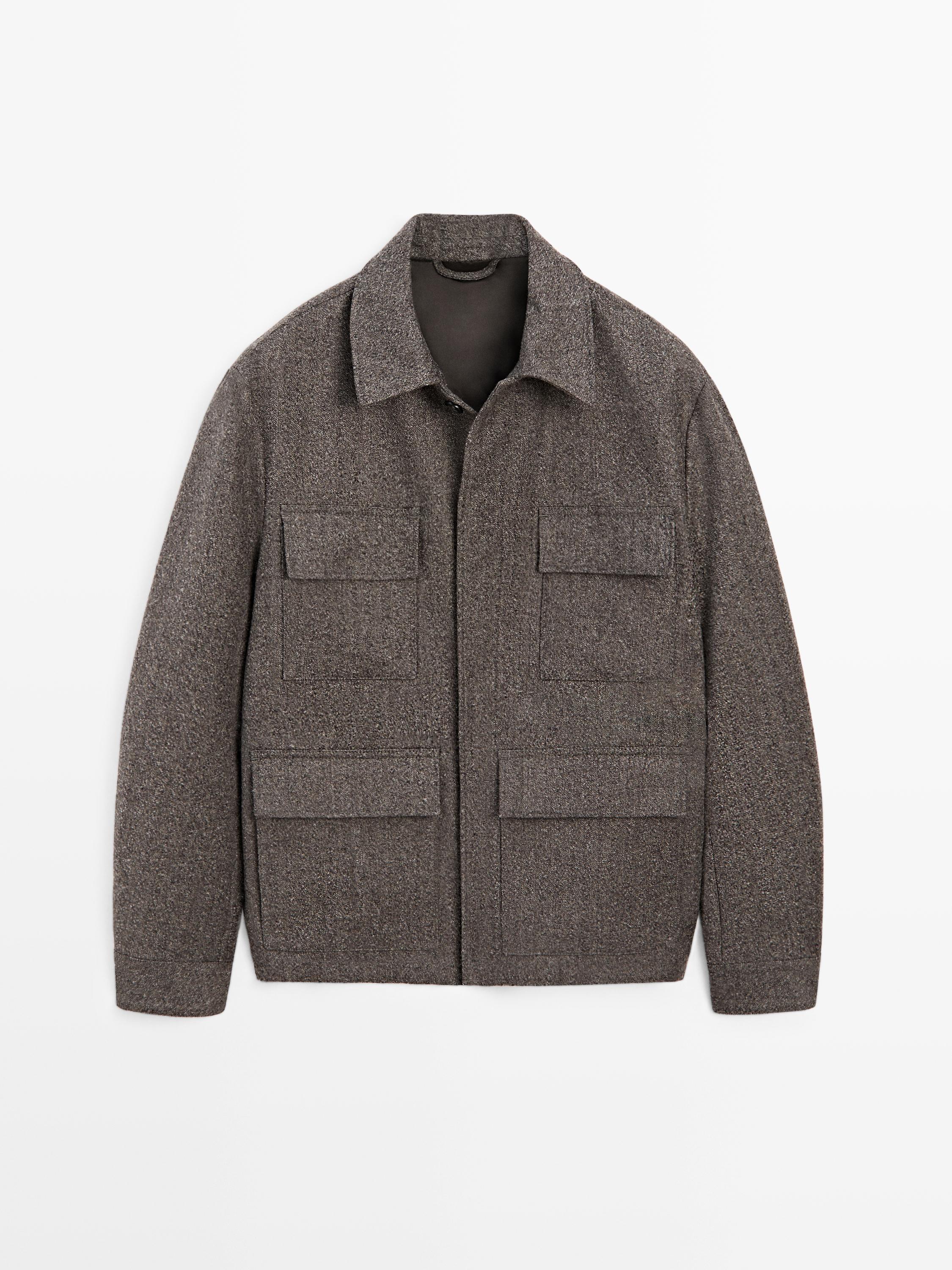 Herringbone wool blend cardigan — MINK