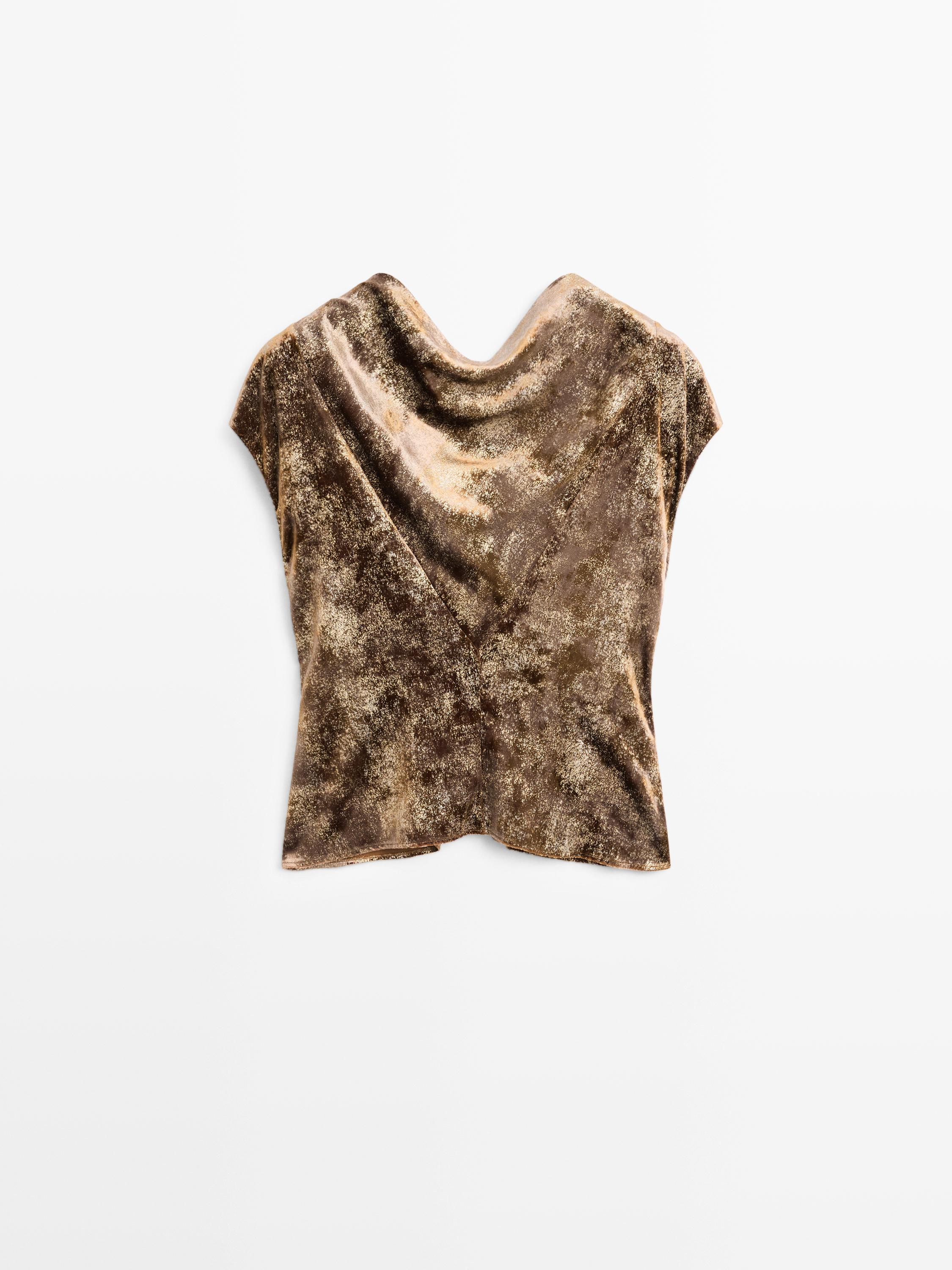 Metalik bitişli drape yaka bluz