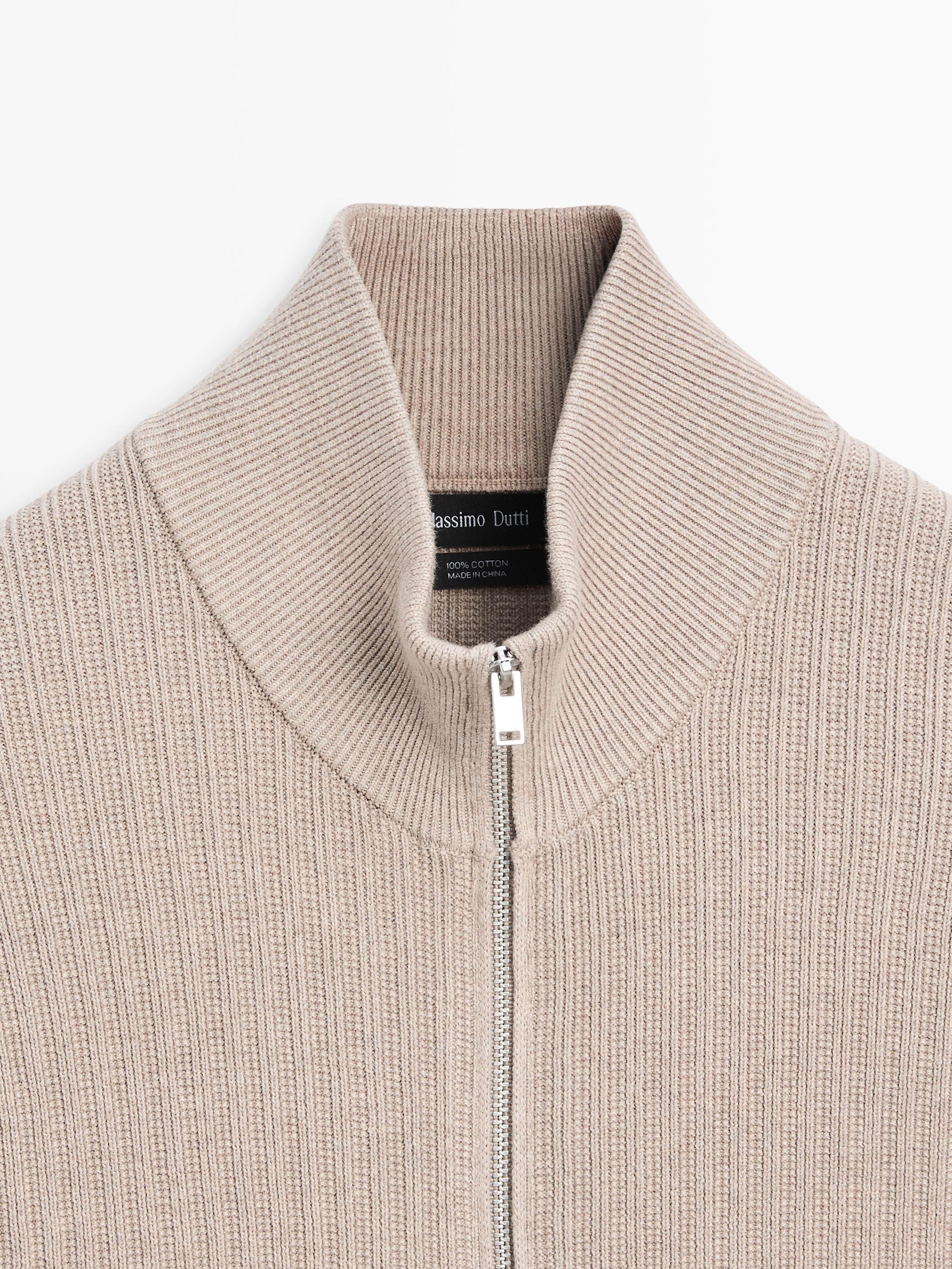 Cotton zip-up knit cardigan — MINK