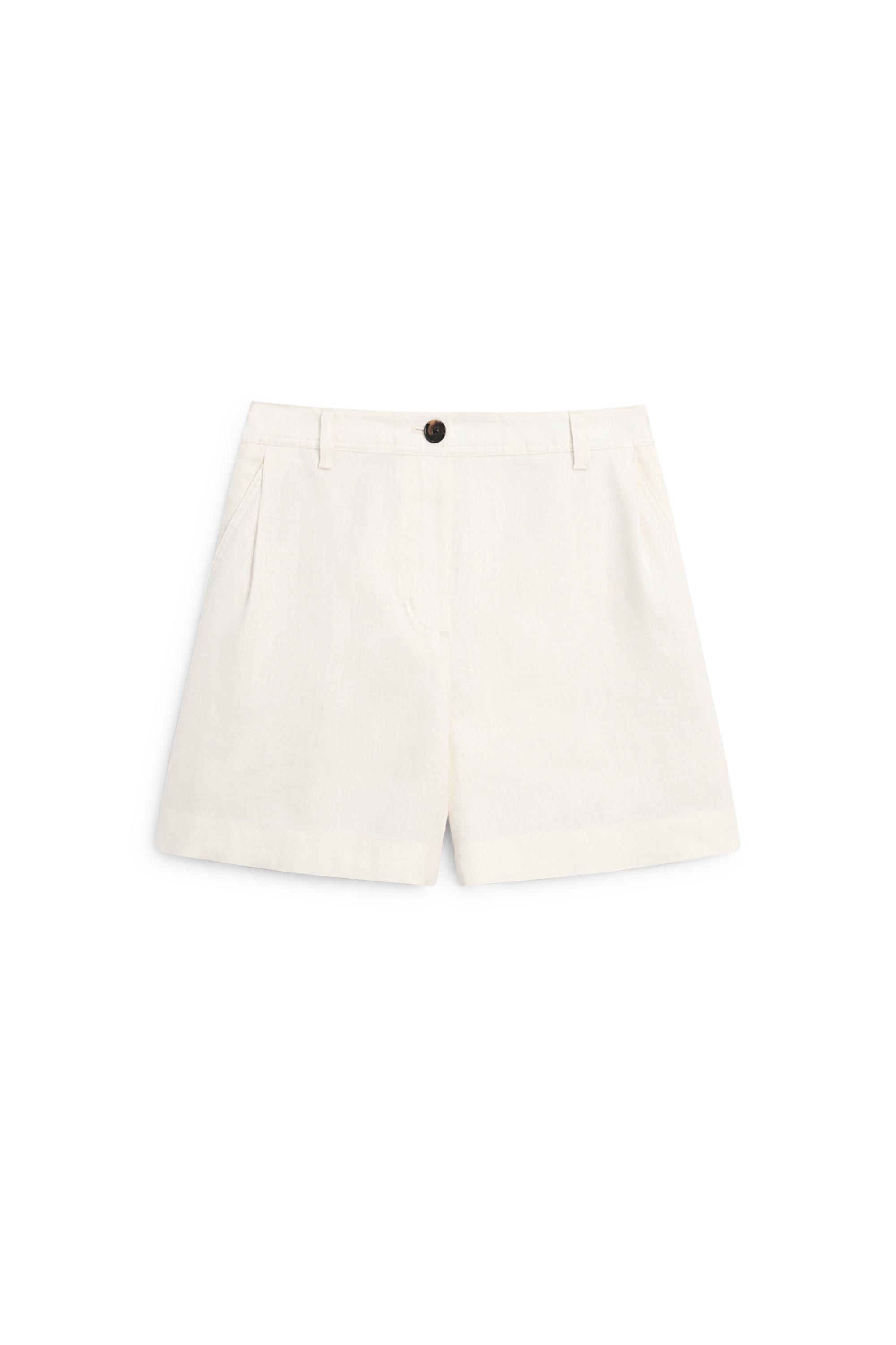 Pleated 100% linen shorts — Off white