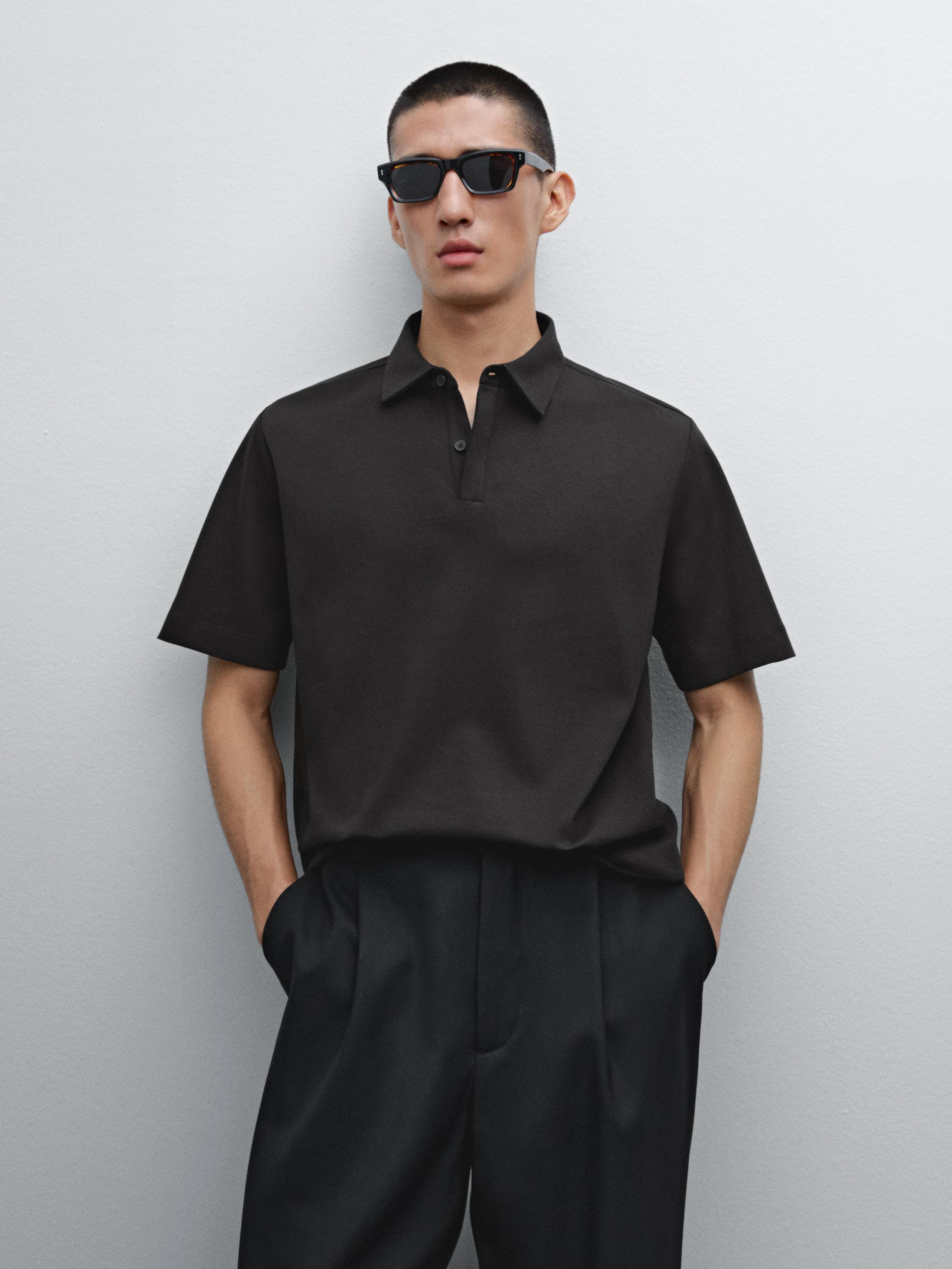 Short sleeve cotton polo shirt with placket