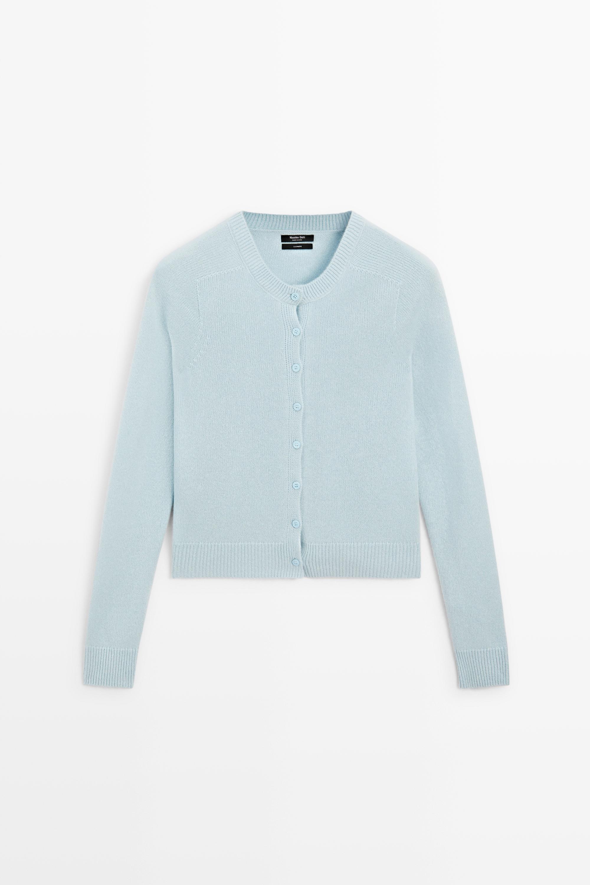 100% cashmere cropped knit cardigan — SKY BLUE