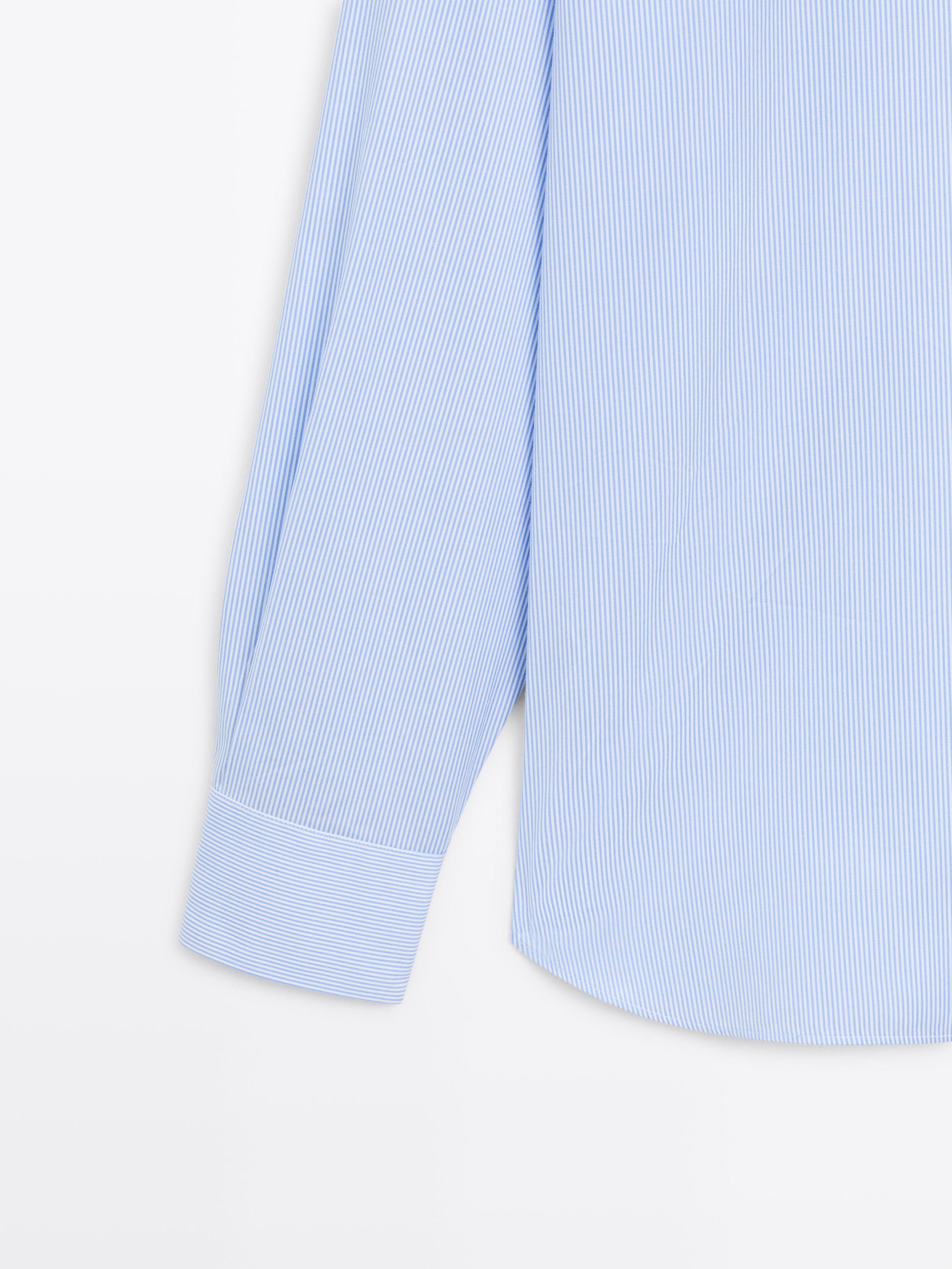 Slim fit striped twill shirt — SKY BLUE