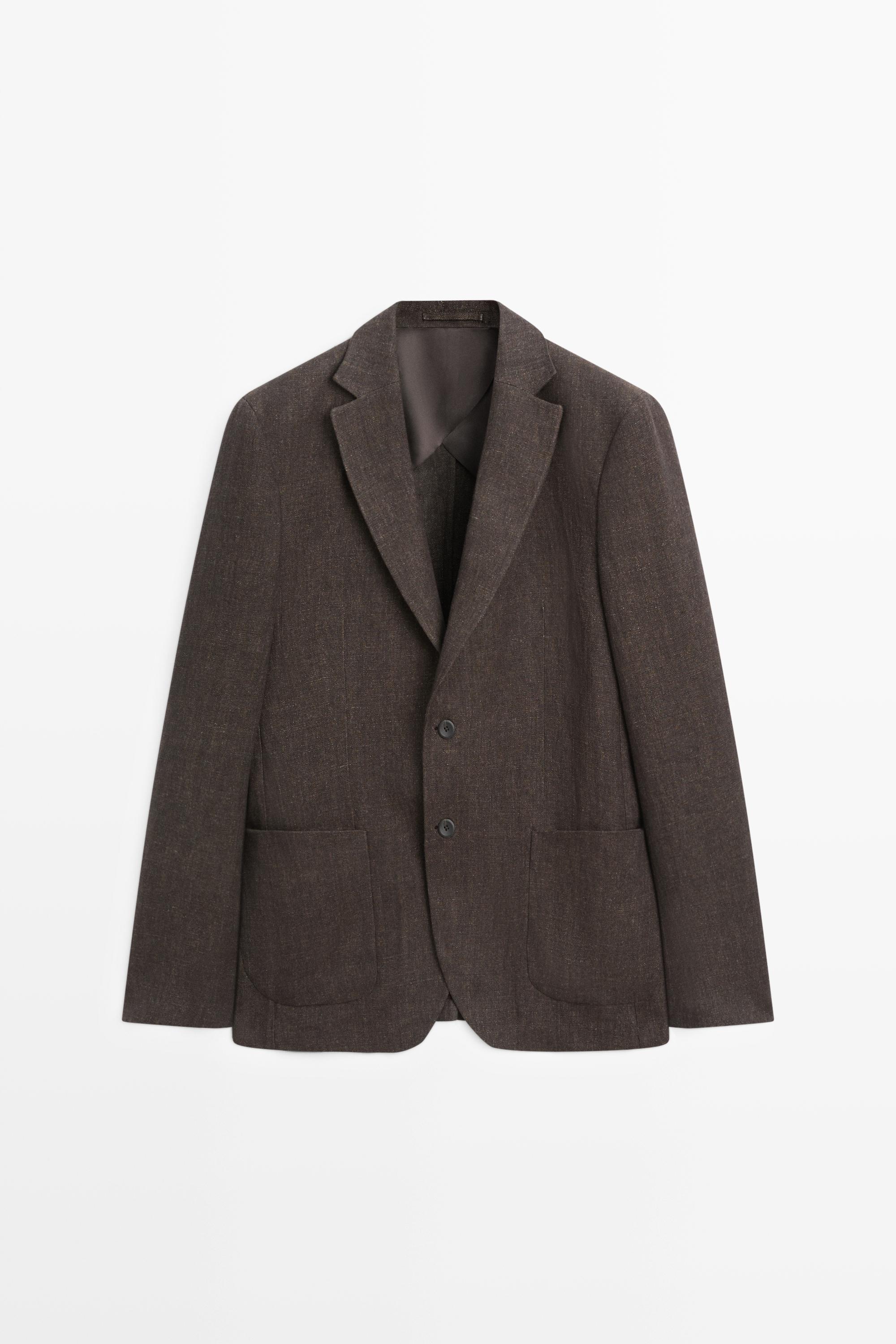 100% linen melange blazer — BROWN