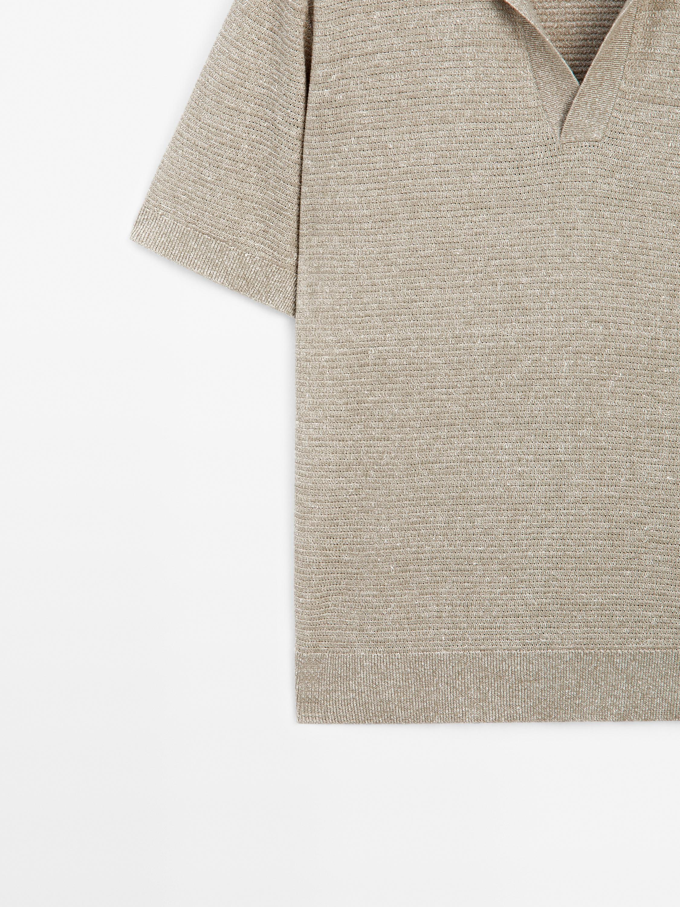Linen and cotton knit polo shirt