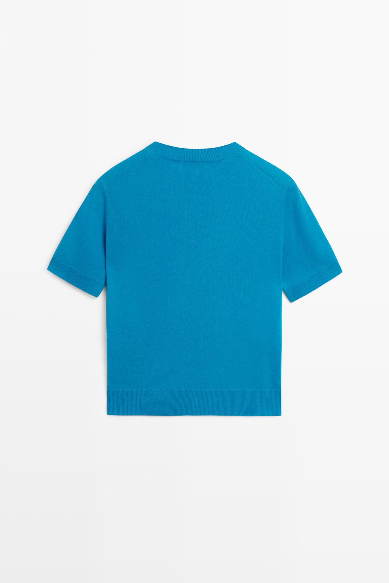 Short sleeve wool blend knit sweater — TURQUOISE