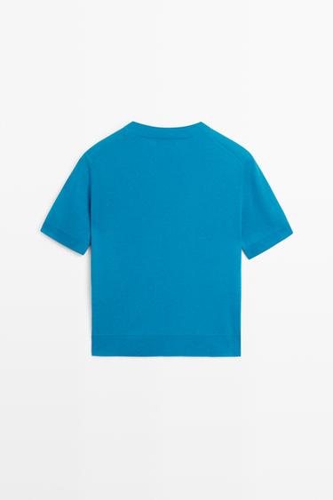 Short sleeve wool blend knit sweater — TURQUOISE 6