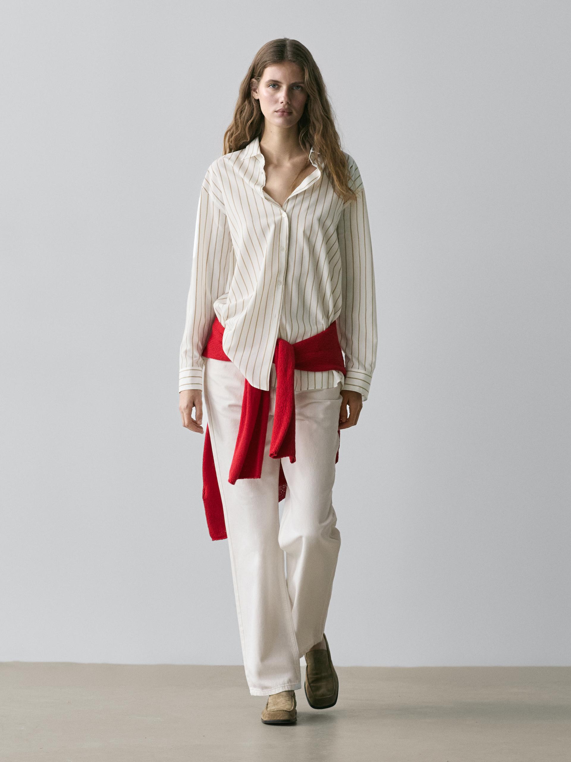 Camicia Morbida A Righe Tricolore - Bianco - S - Massimo Dutti - Femminile