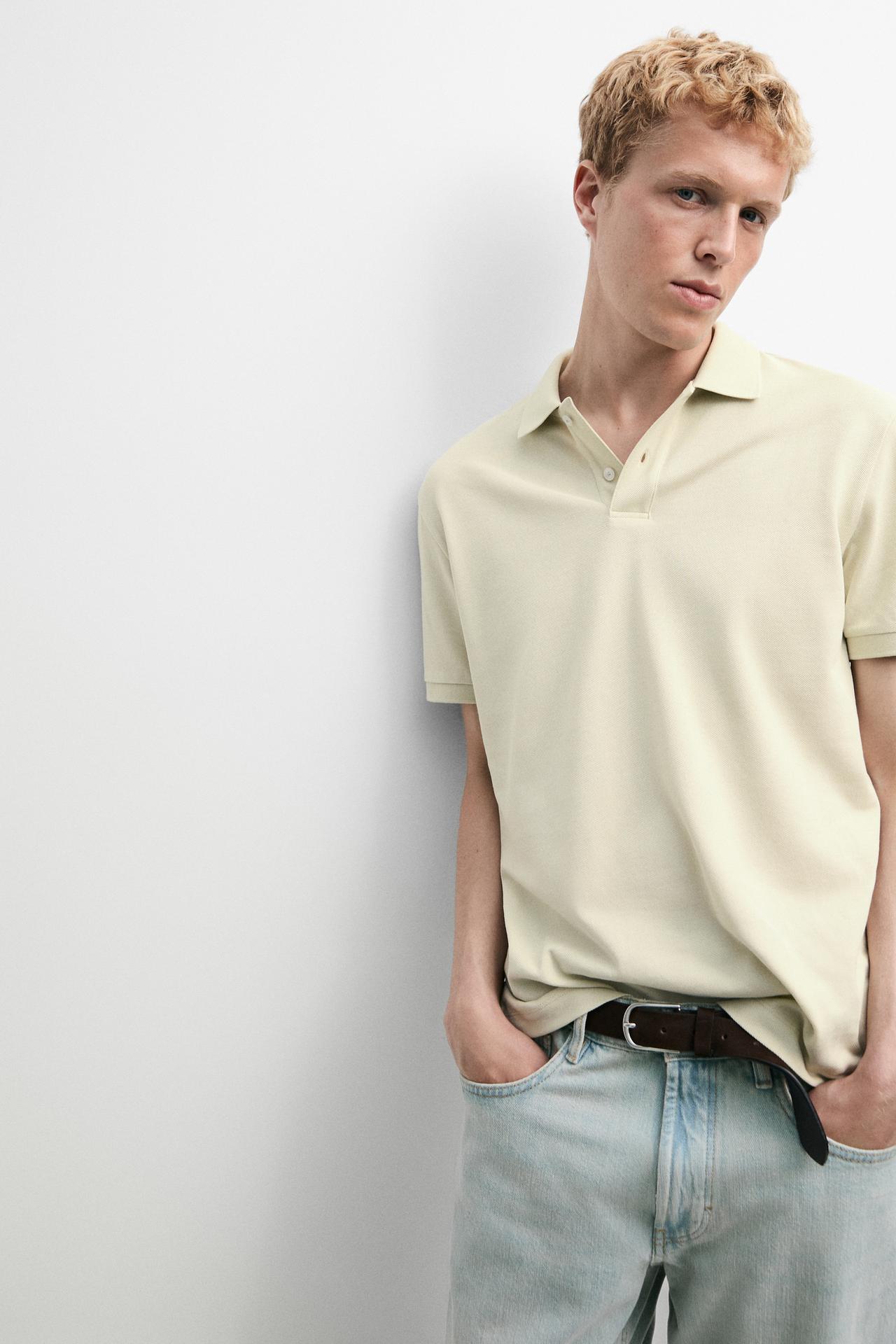 Micro-textured cotton piqué polo shirt — Green