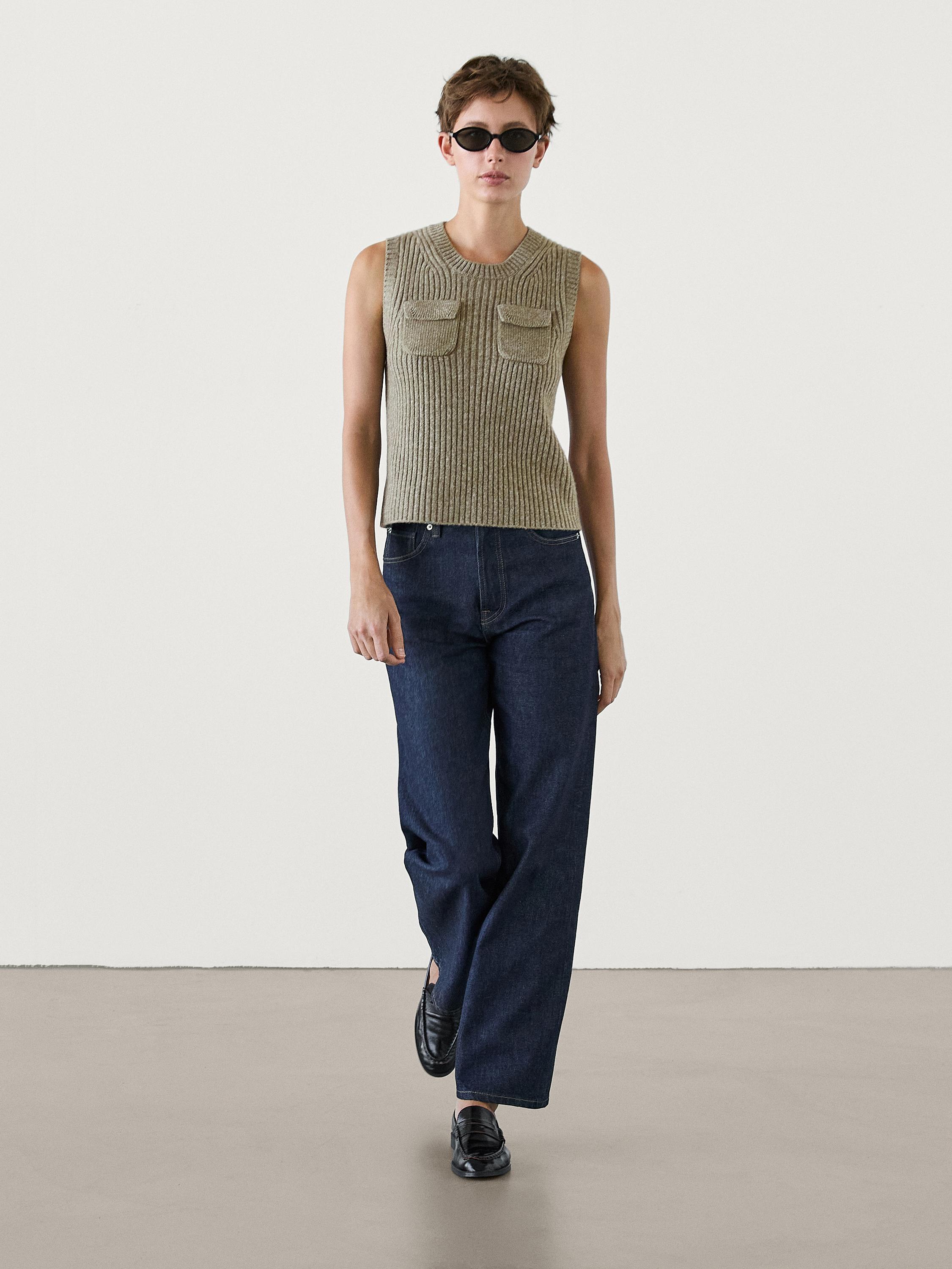 Ribbed knit vest with pocket details