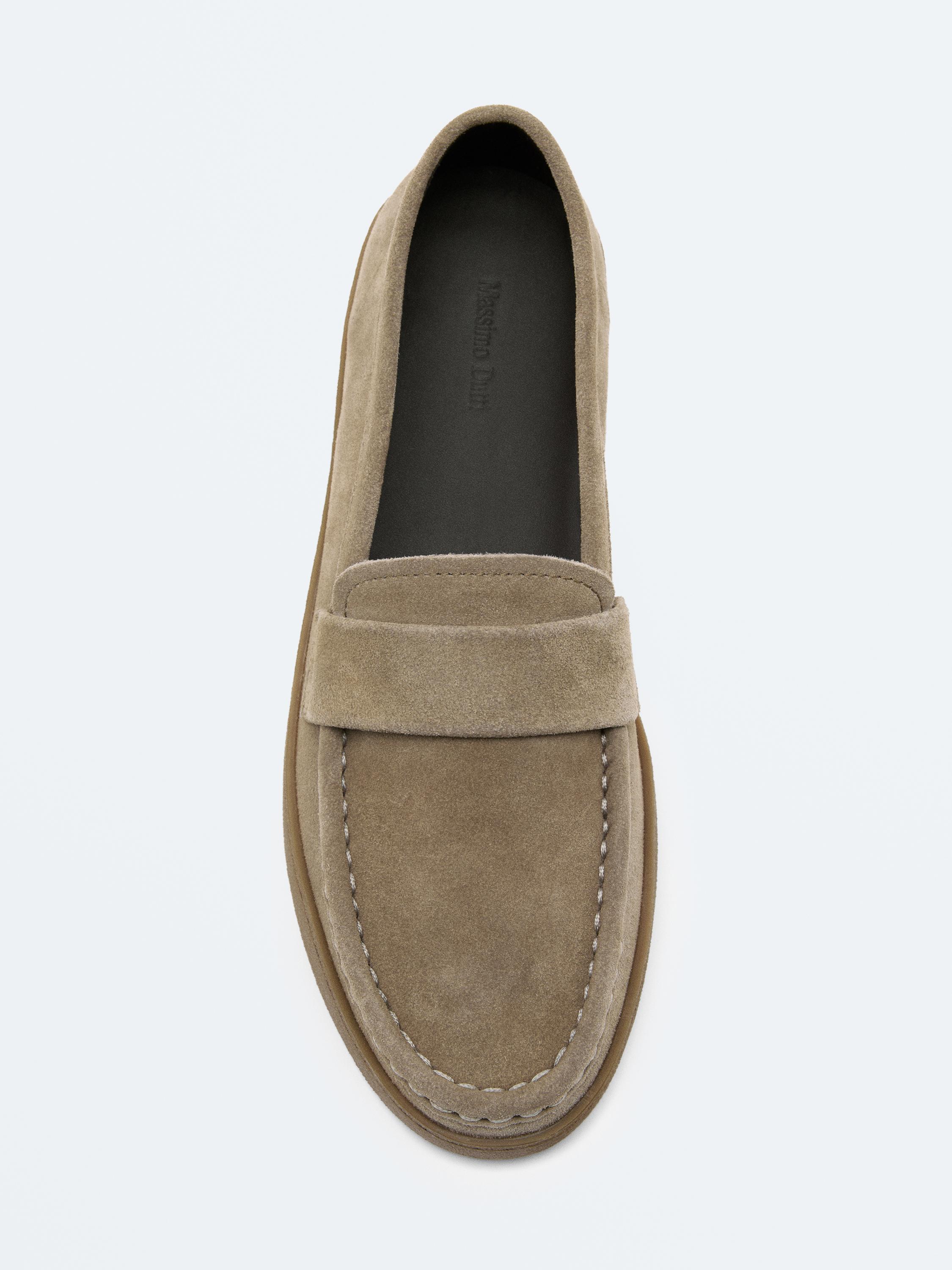 Split leather loafers with caramel sole — SAND