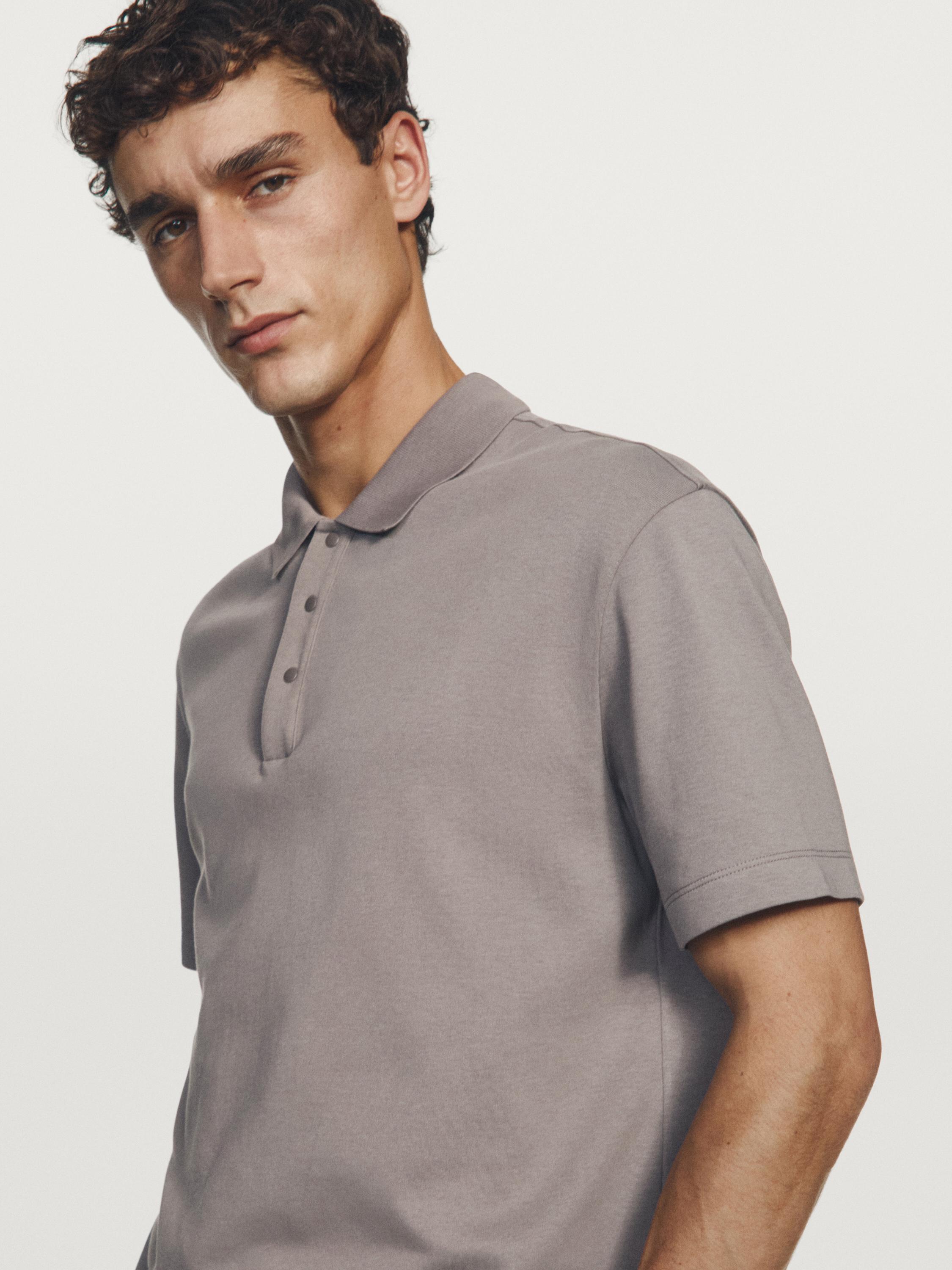 Short sleeve cotton polo shirt — PALE OCHRE