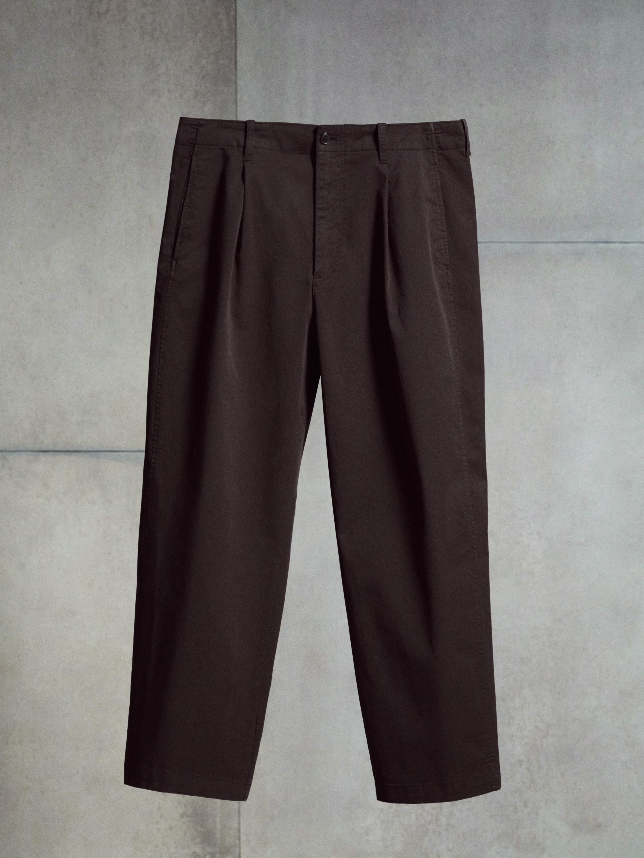 Cotton blend barrel fit trousers — BROWN