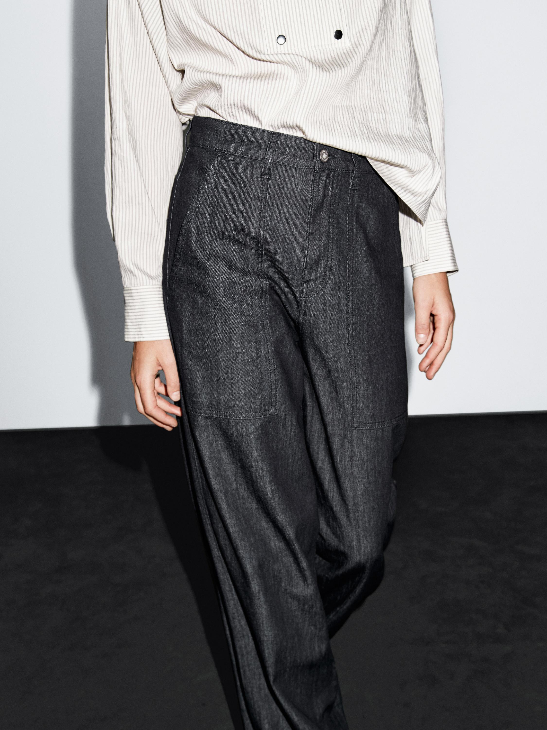 Wide leg denim trousers