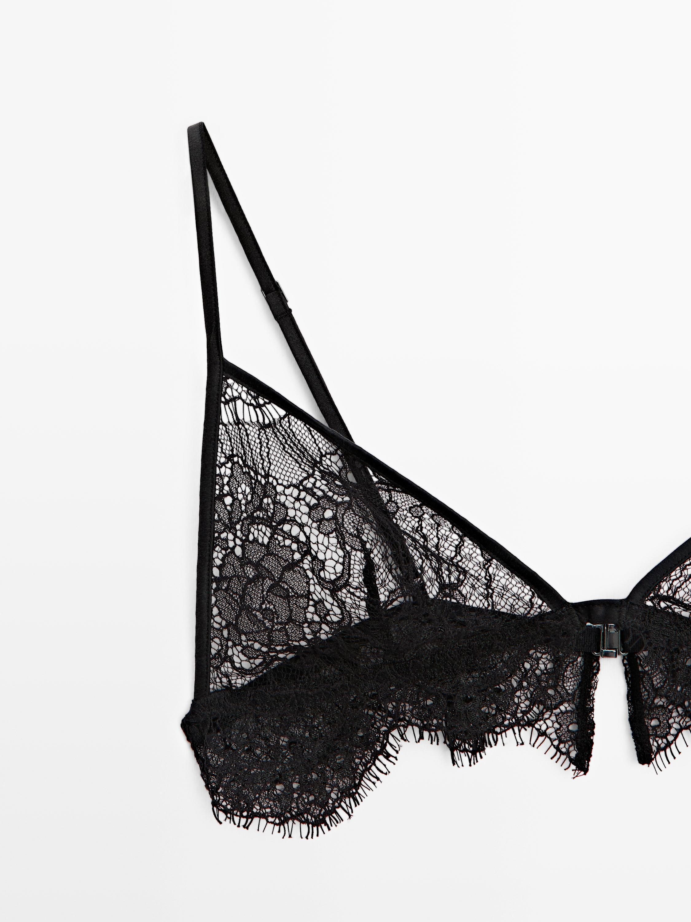 Lace cotton blend bralette — BLACK