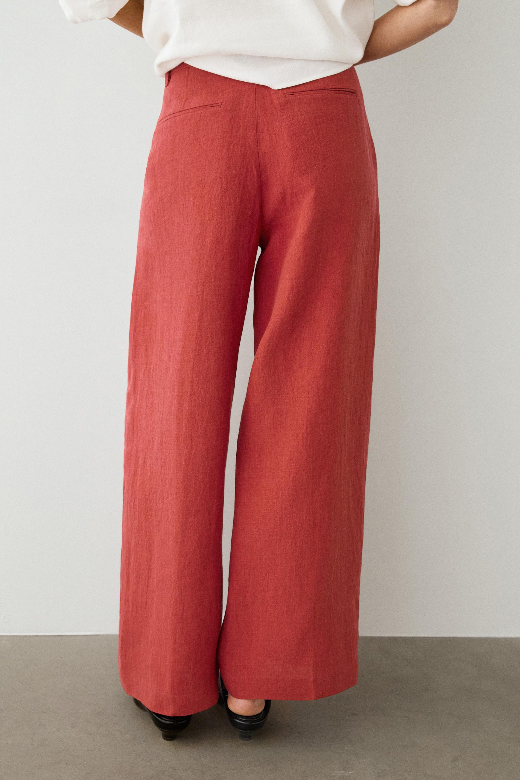 Loose fit high-waist linen trousers — REDDISH