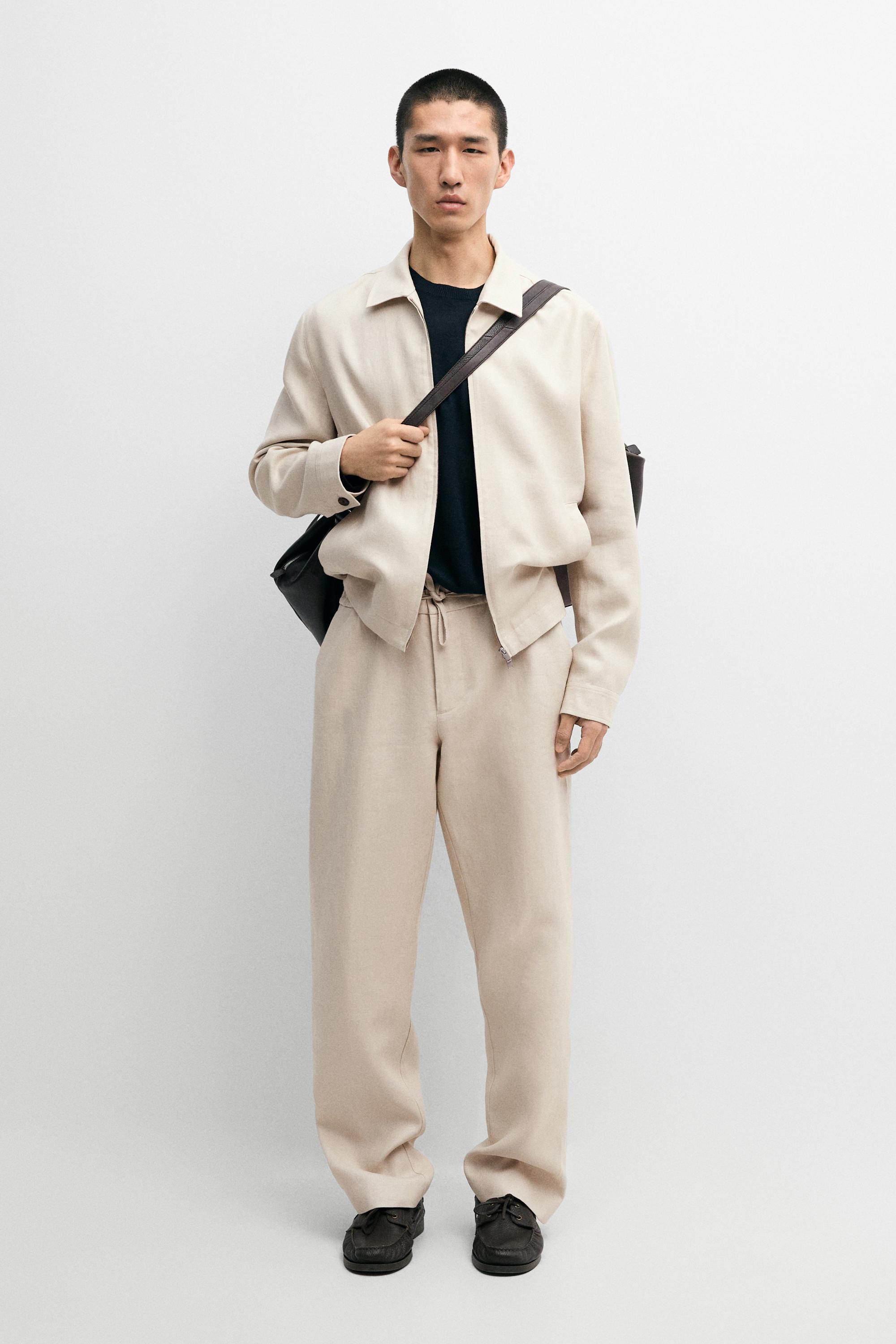 100% linen total look bomber jacket — BEIGE