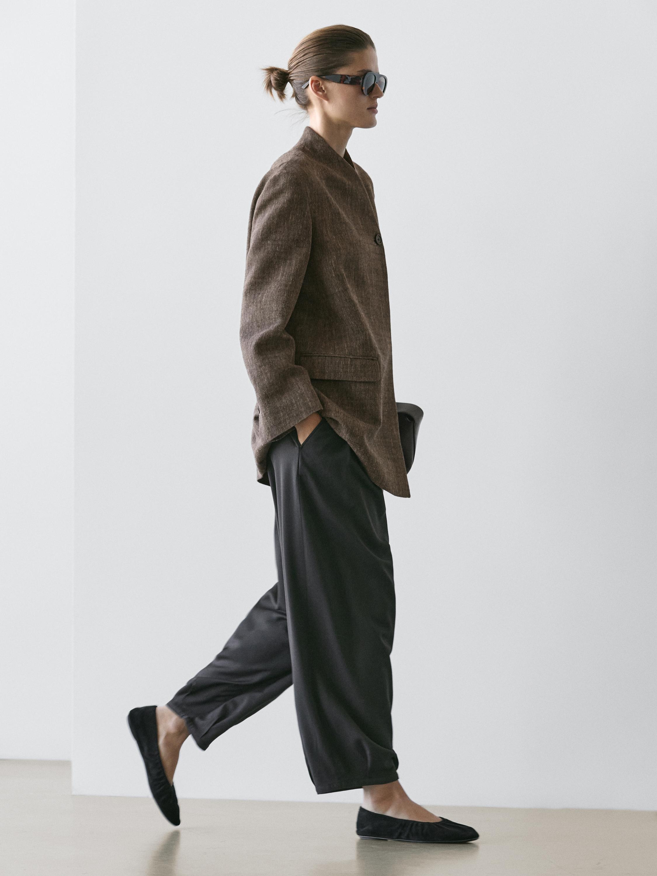 Flecked wool blend coat with high collar — BROWN