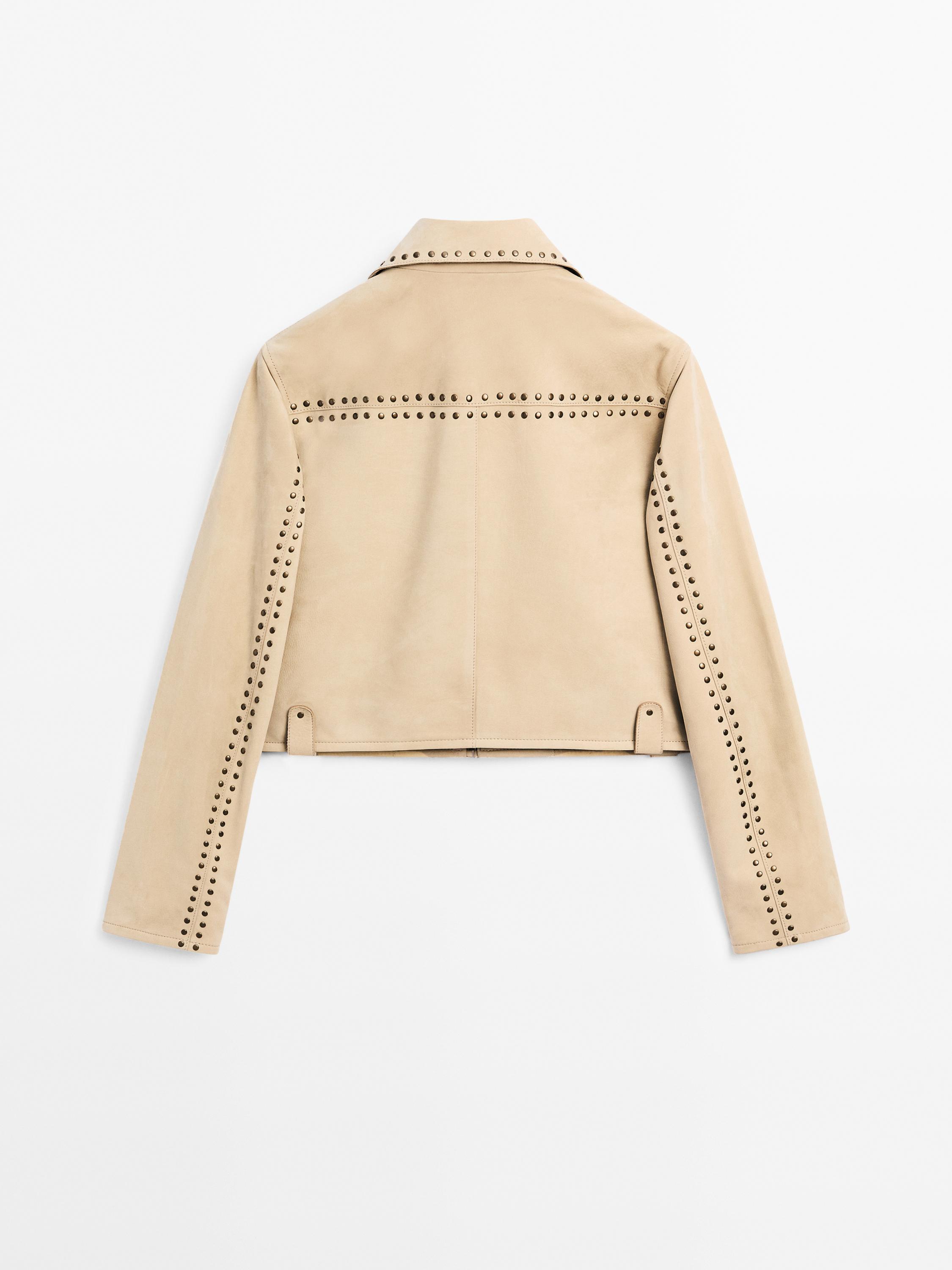 Short leather jacket with stud details