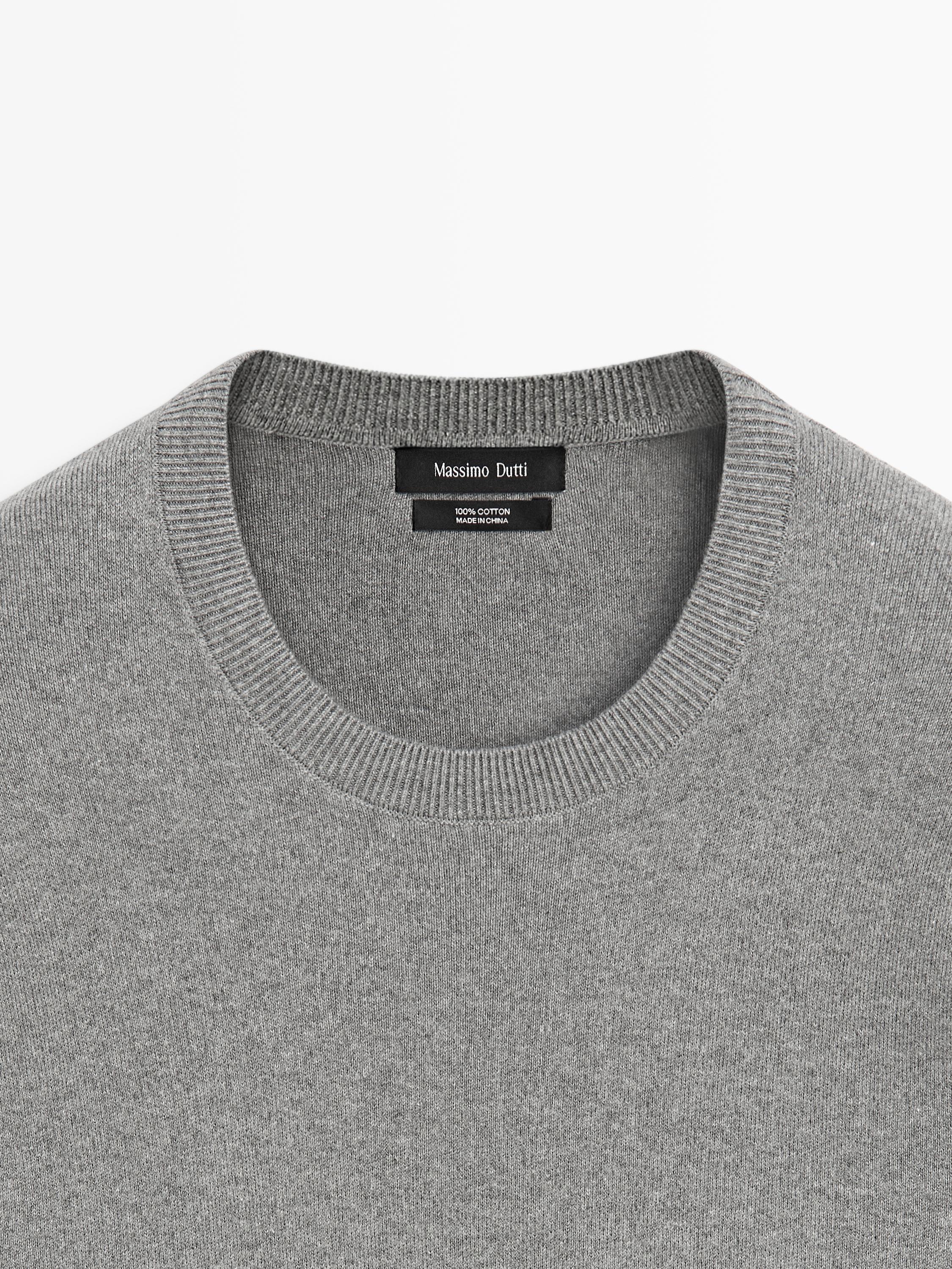 Knit 100% cotton crew neck sweater — Medium Grey