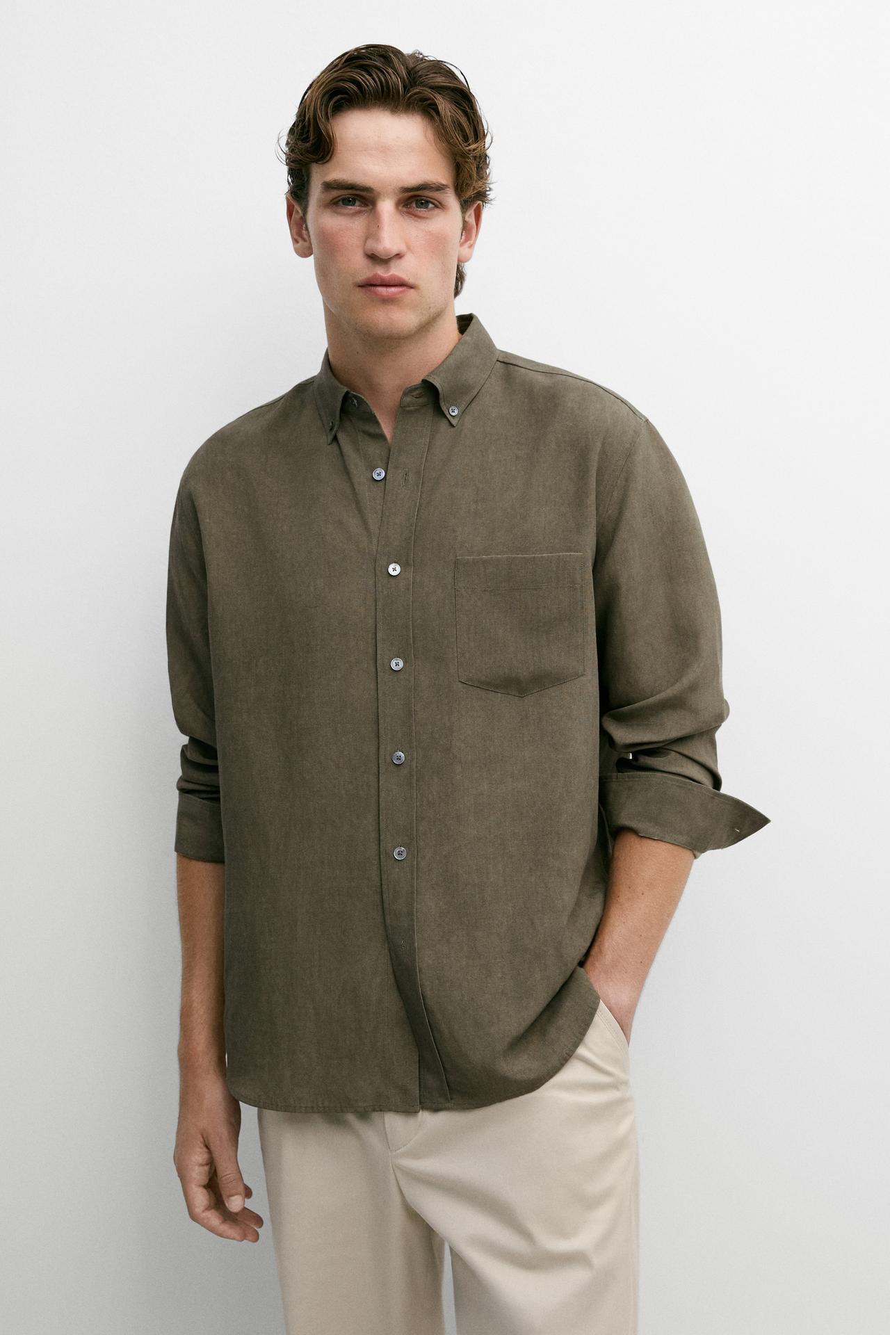 Regular fit shirt with pocket detail — DARK GREEN