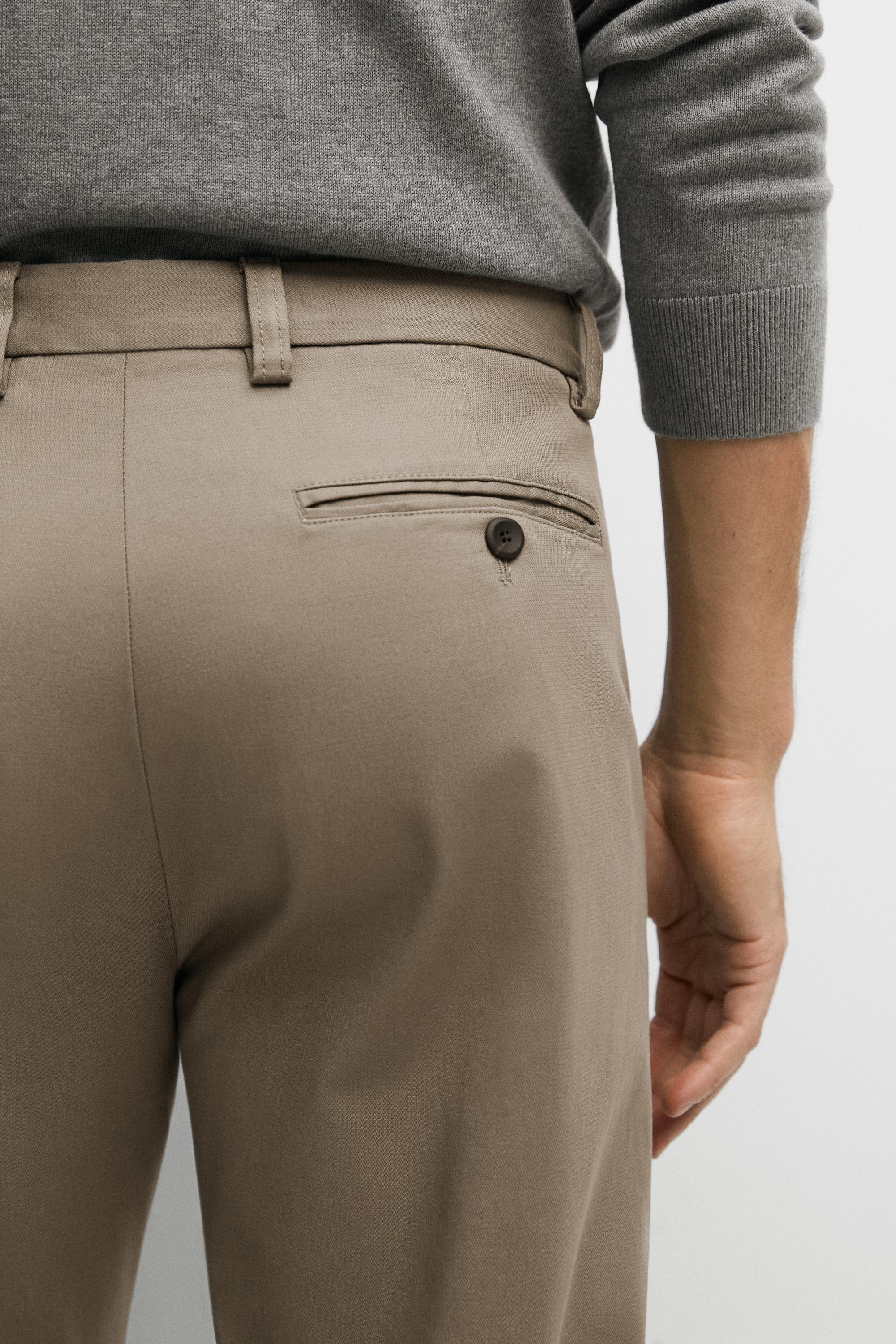 Cotton blend slim fit pants — GREEN