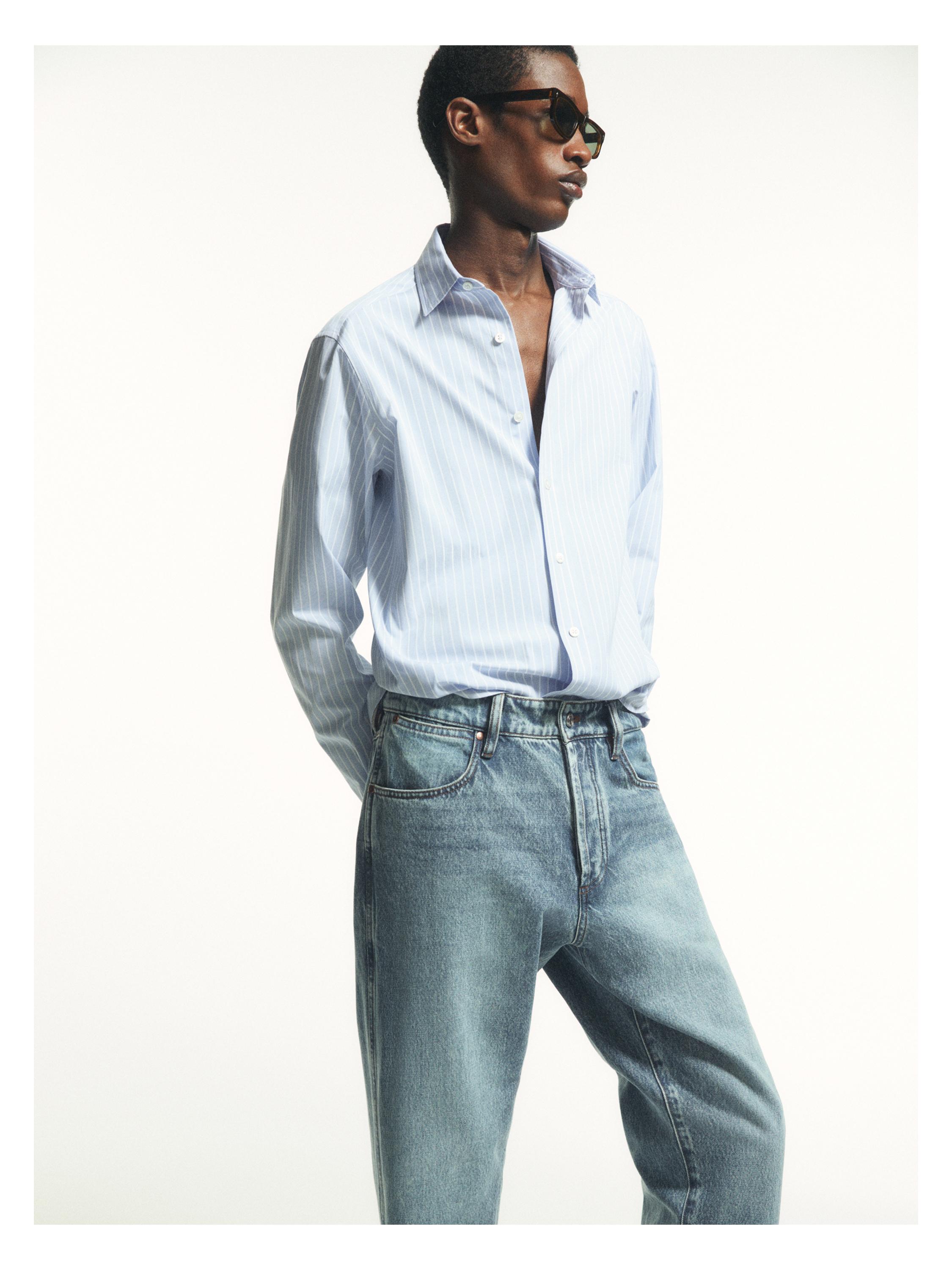 Regular fit pinstriped shirt — Sky blue