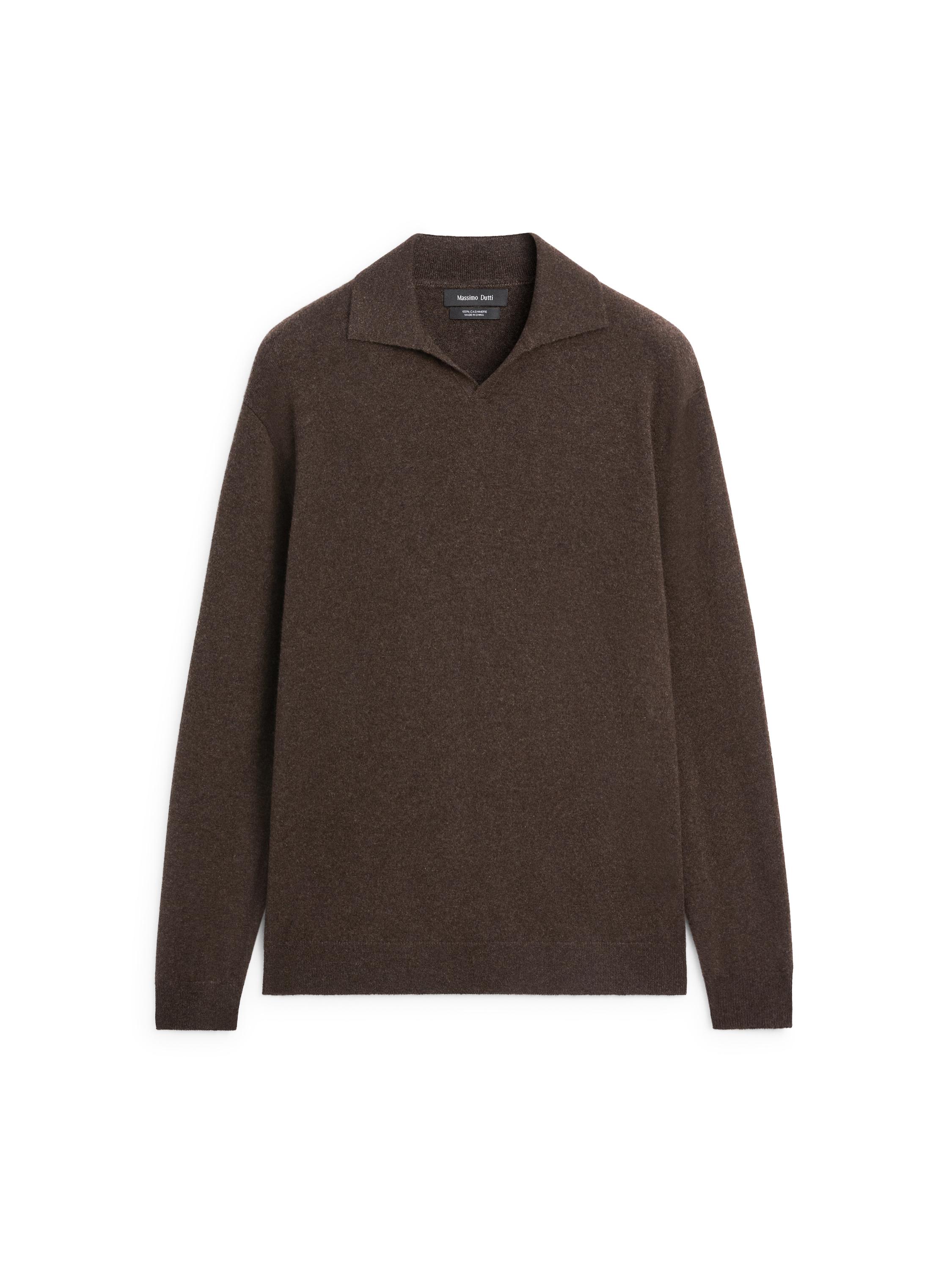 100% cashmere knit polo collar sweater — BROWN MARL