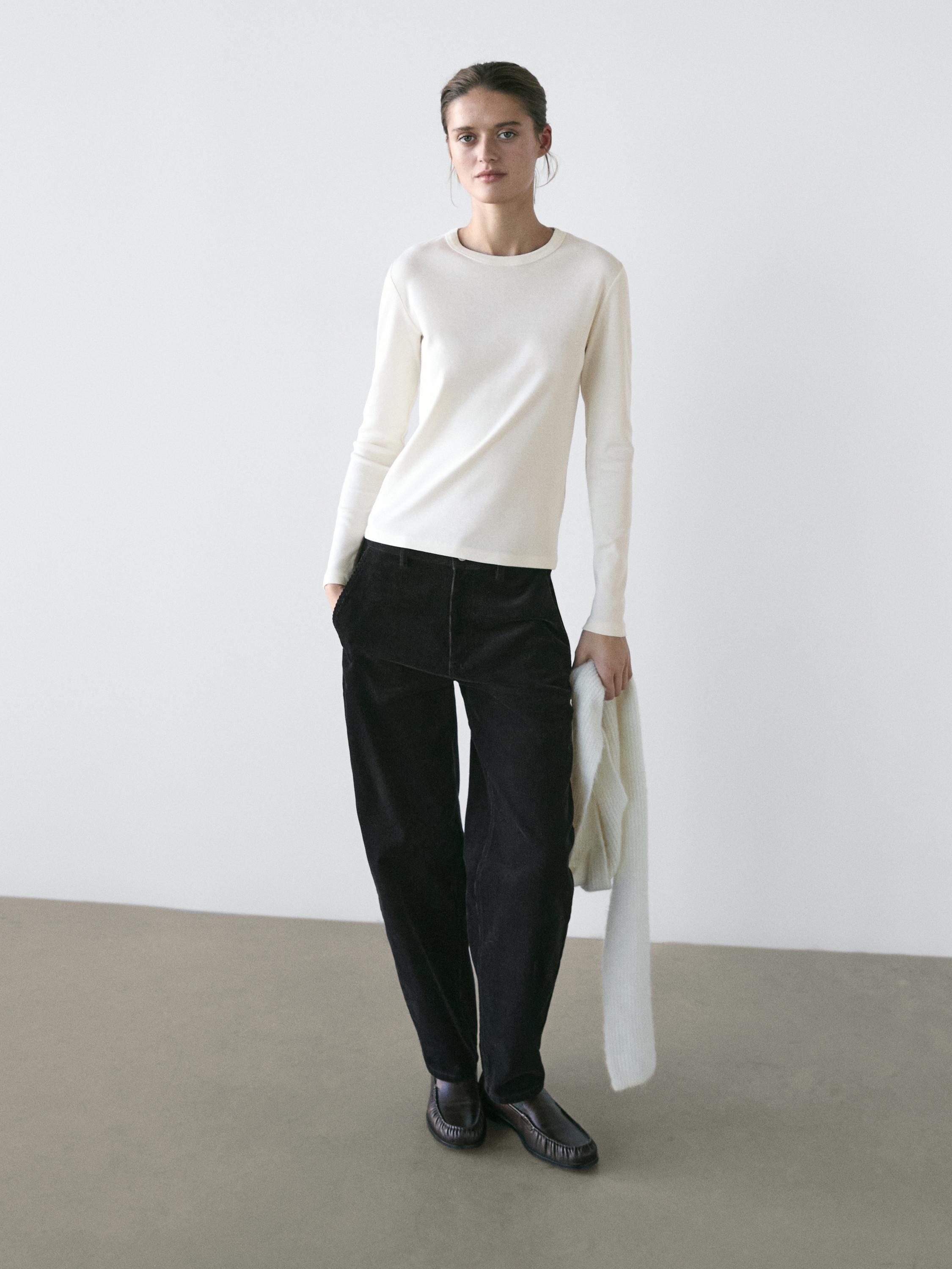 Uzun kollu rib melanj t-shirt