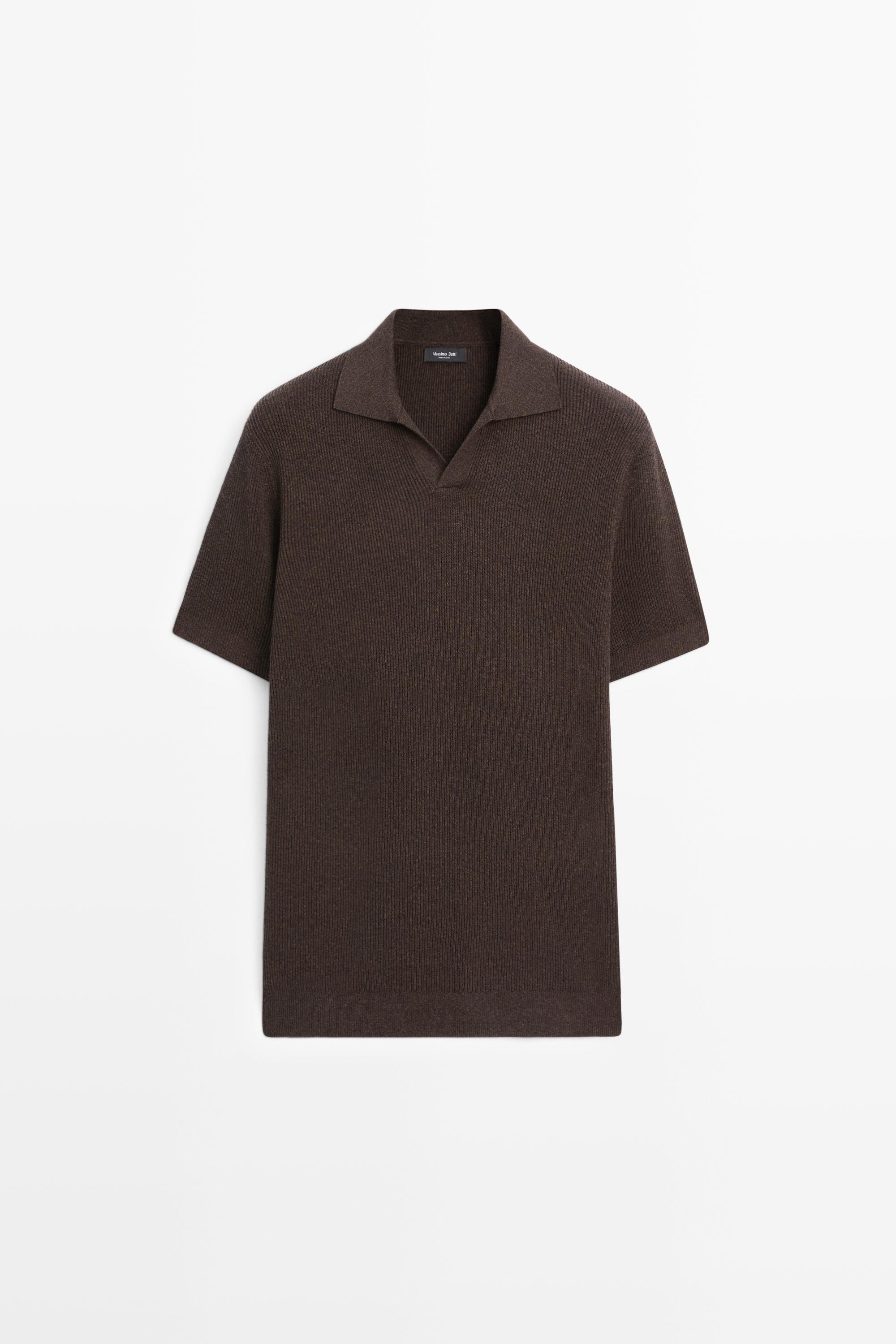 Cotton blend knit polo sweater — BROWN