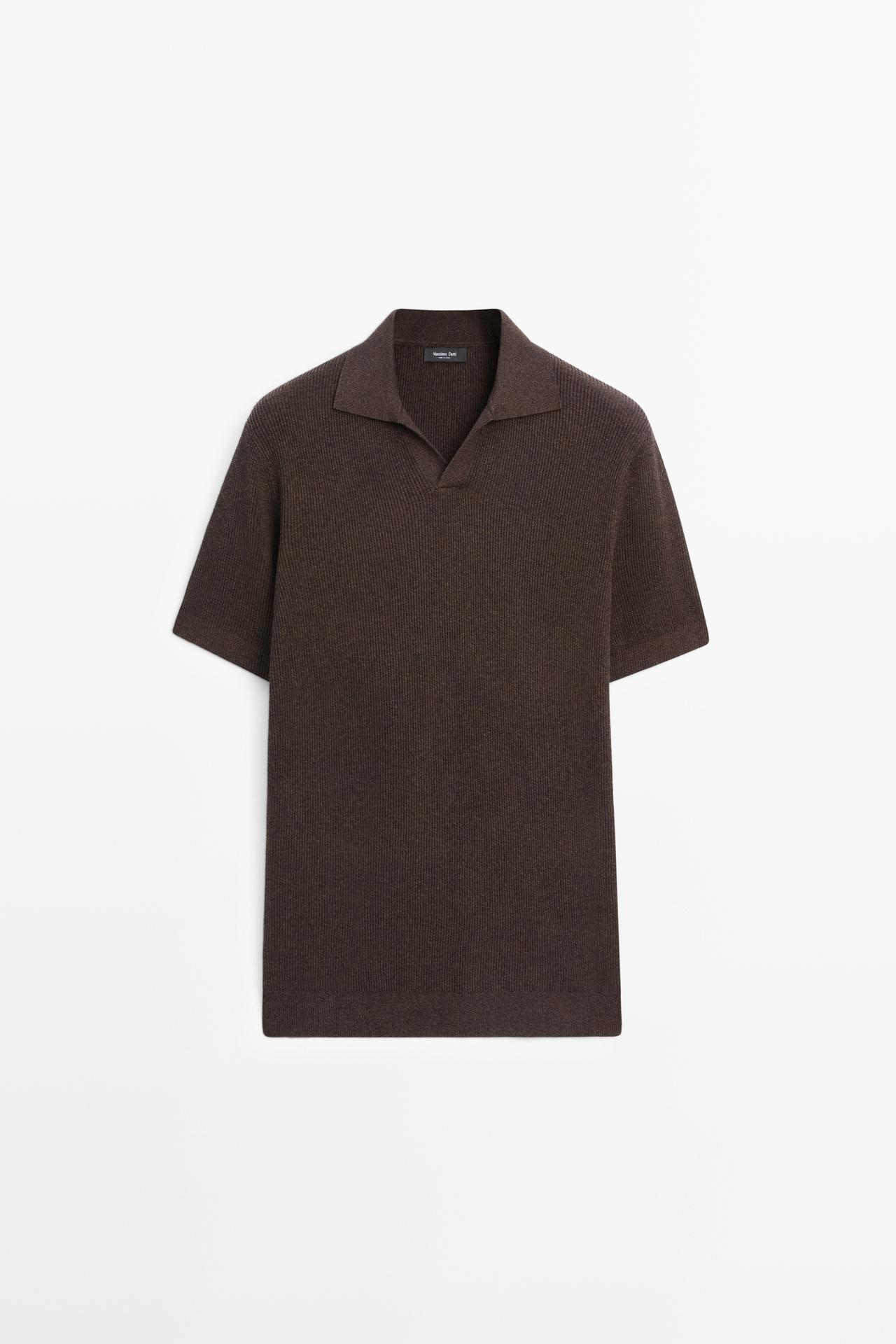 Cotton blend knit polo sweater — BROWN