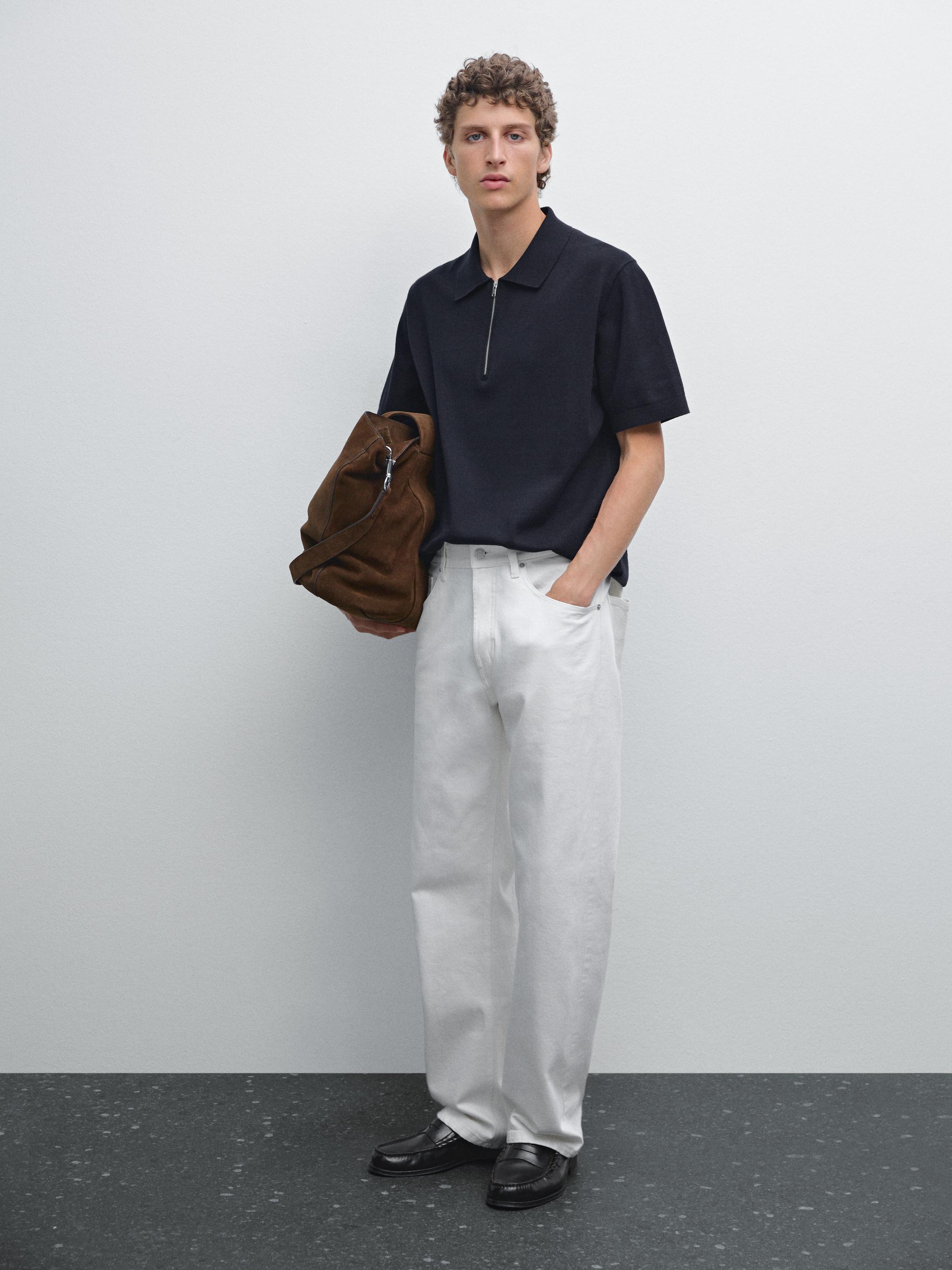 Cotton knit quarter-zip polo shirt