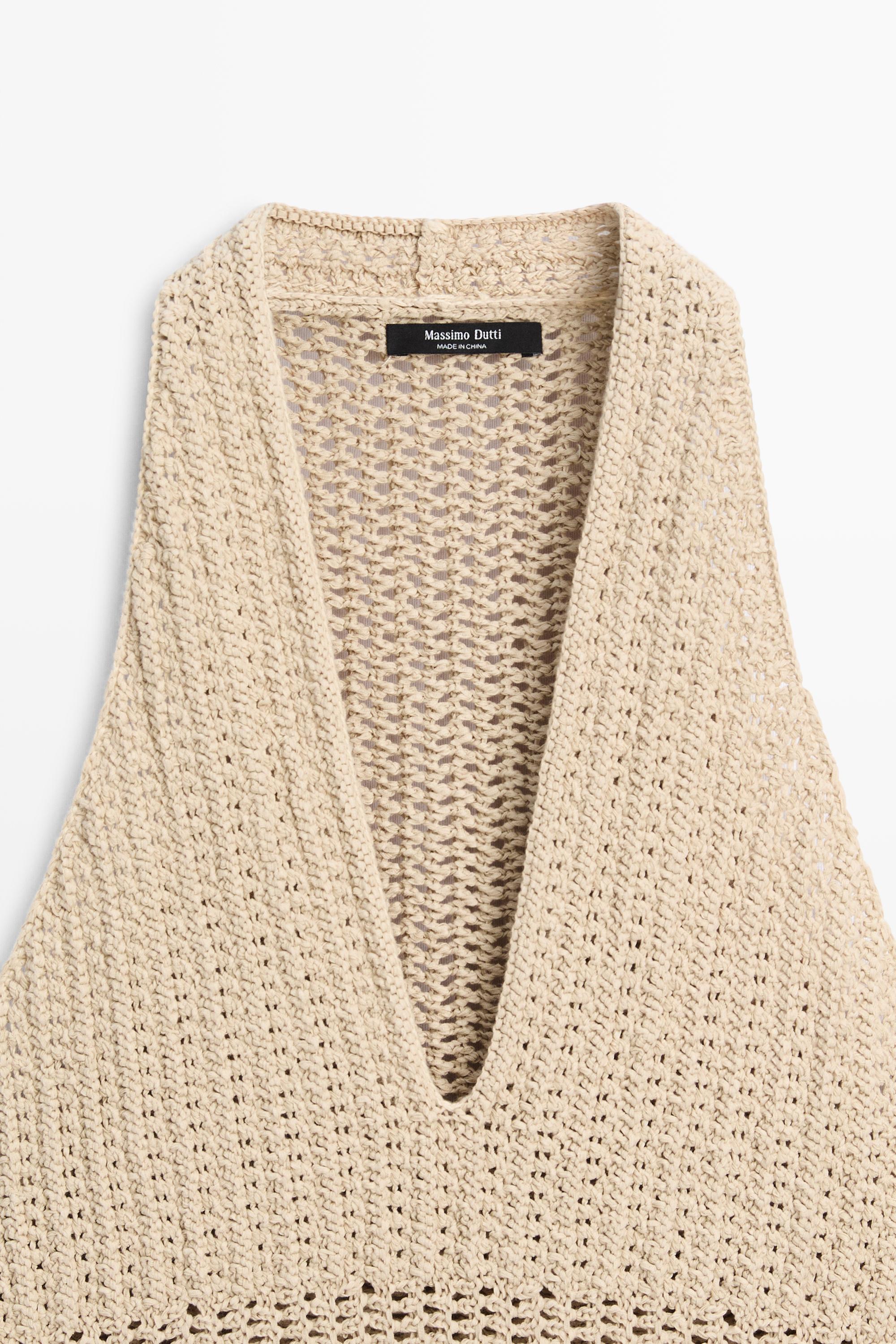 Cotton crochet knit top — BEIGE
