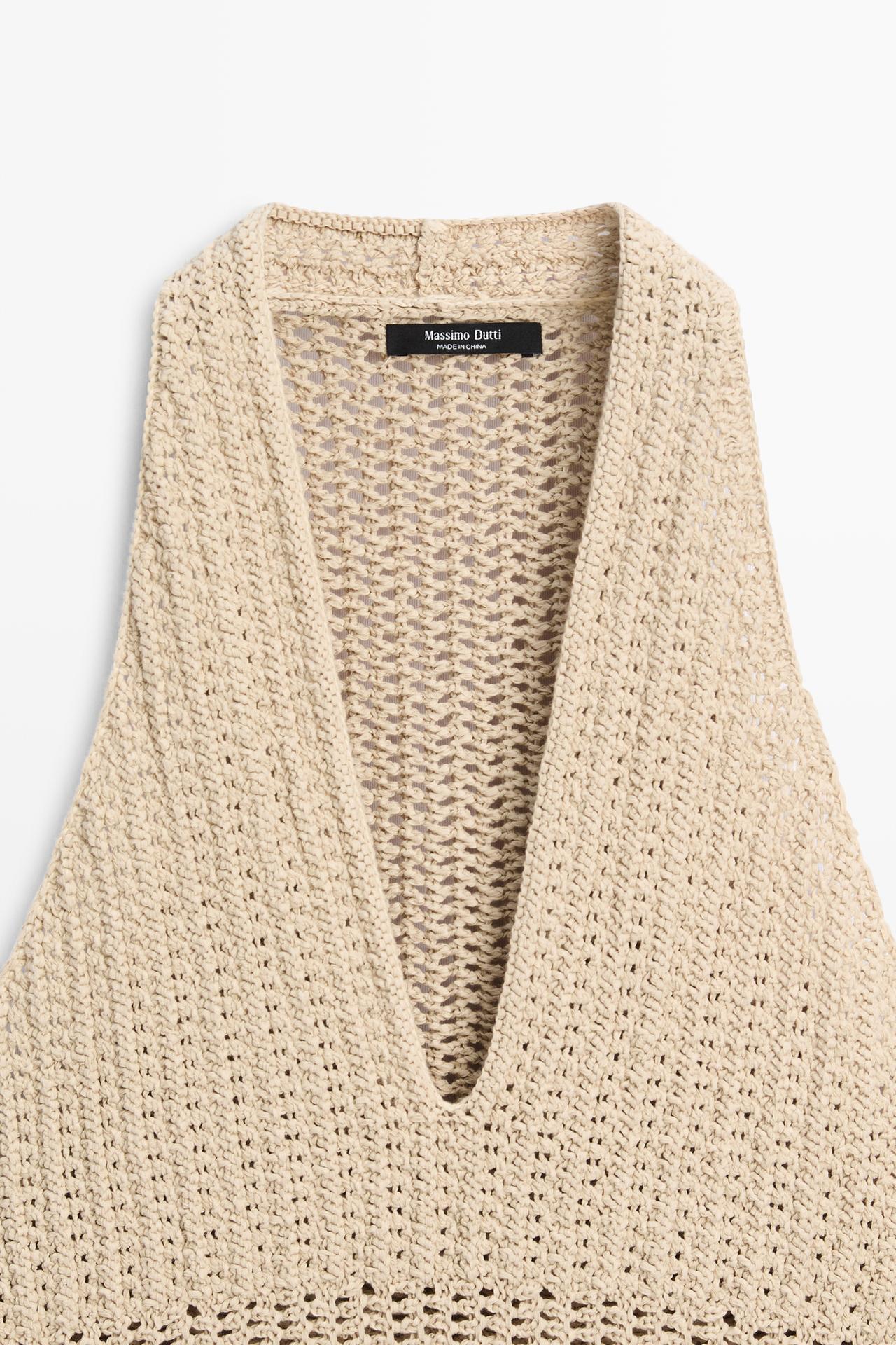 Cotton crochet knit top — BEIGE