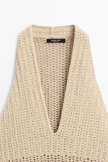 Cotton crochet knit top — BEIGE 9