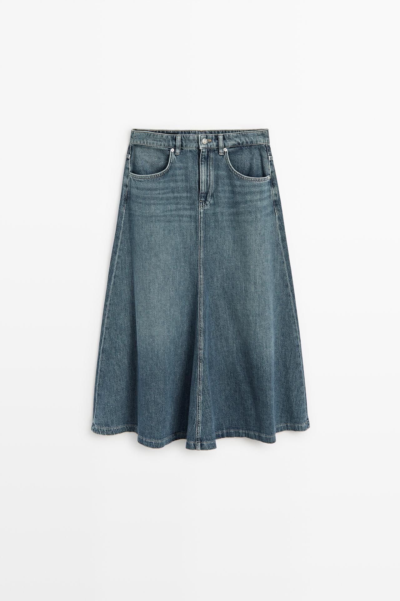 Flare fit denim midi skirt — MEDIUM BLUE