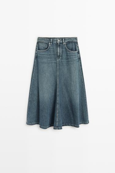 Flare fit denim midi skirt — MEDIUM BLUE 2