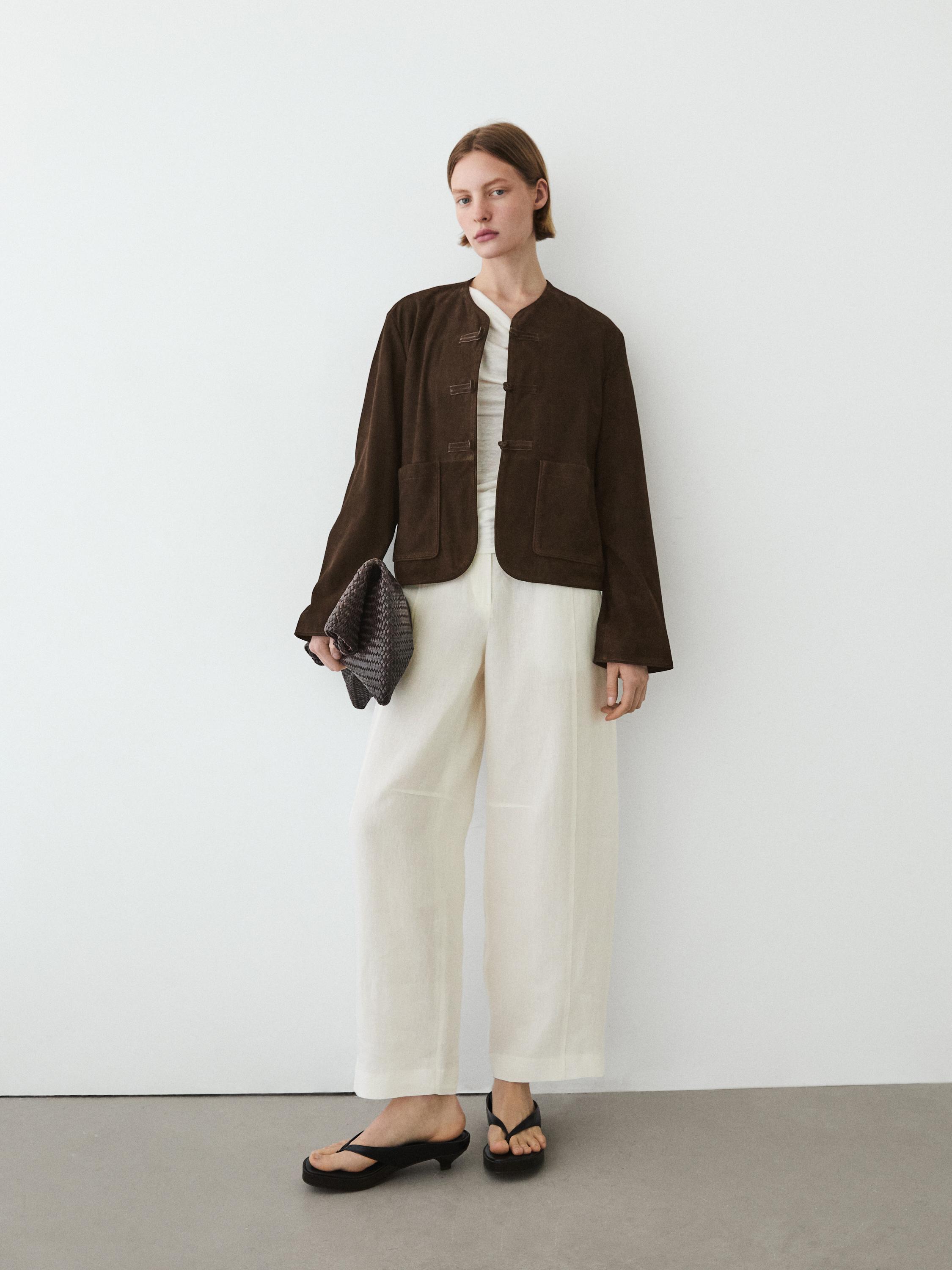 Short suede leather jacket — BROWN