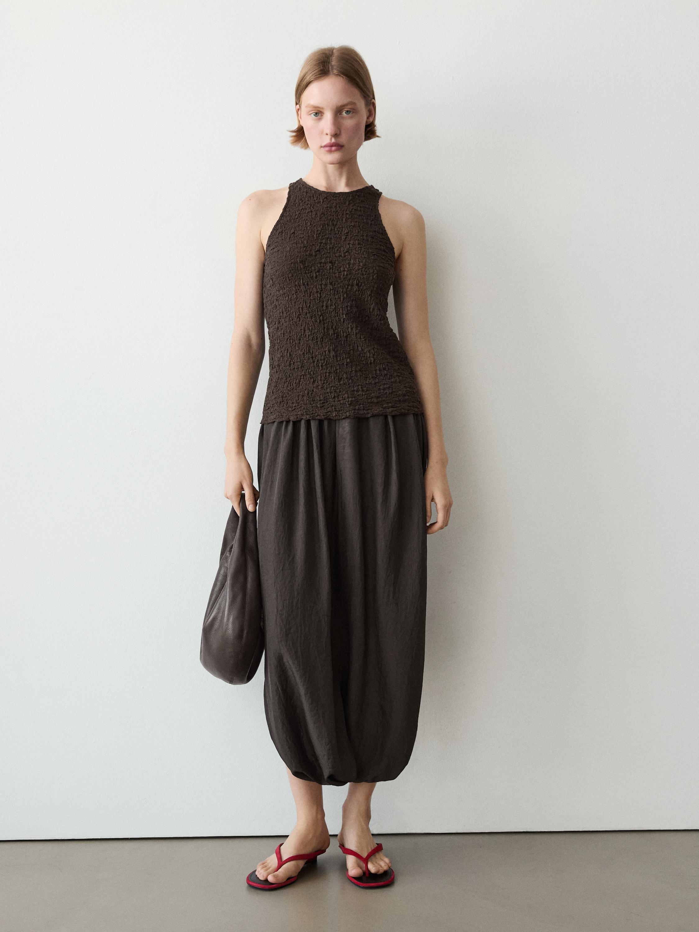Textured halter top — BROWN