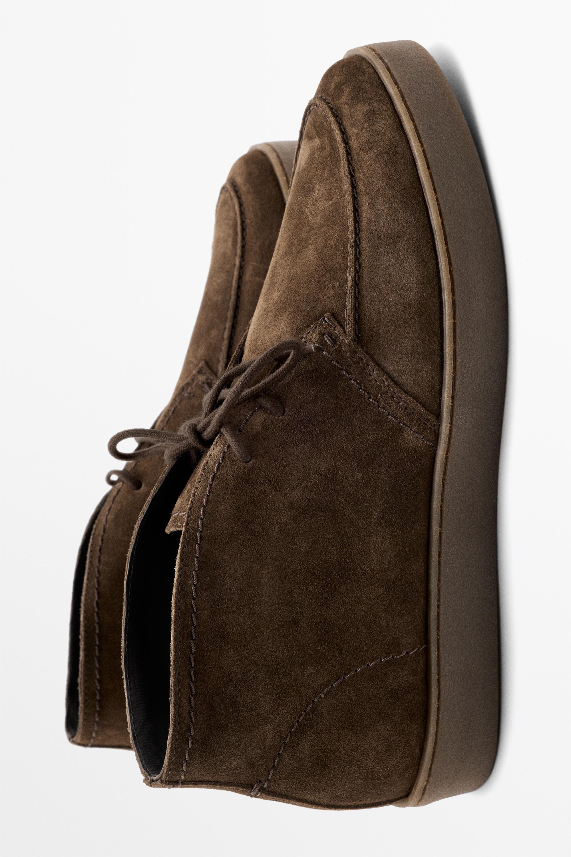 Split suede moc toe ankle-boot shoe — BROWN