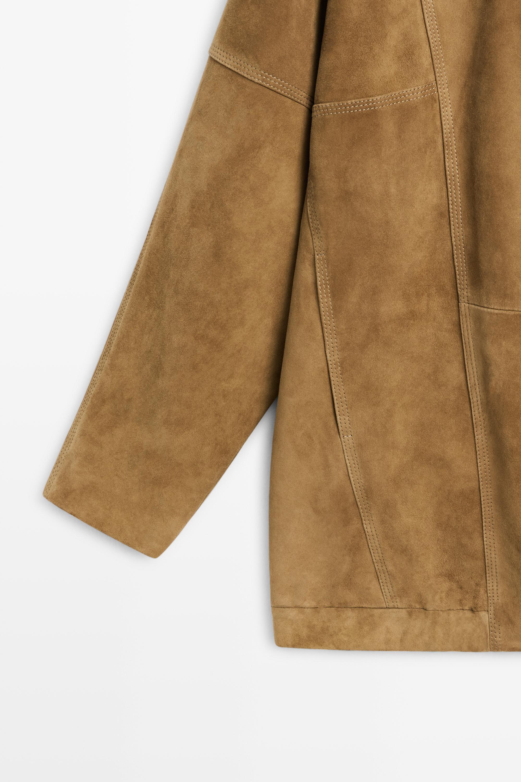 Asymmetrical suede leather zip-up jacket — Washed