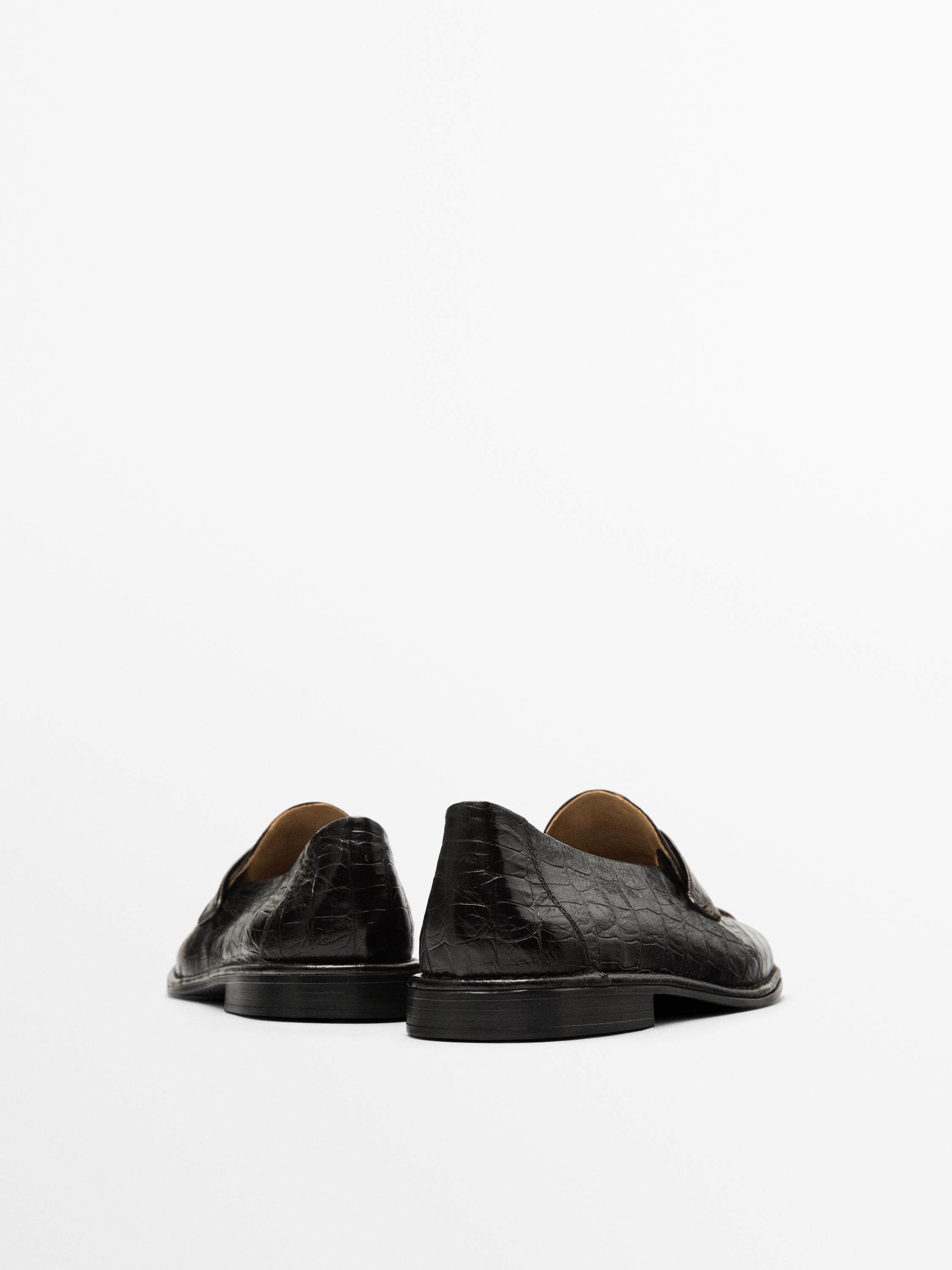 Mock croc embossed loafers — BROWN