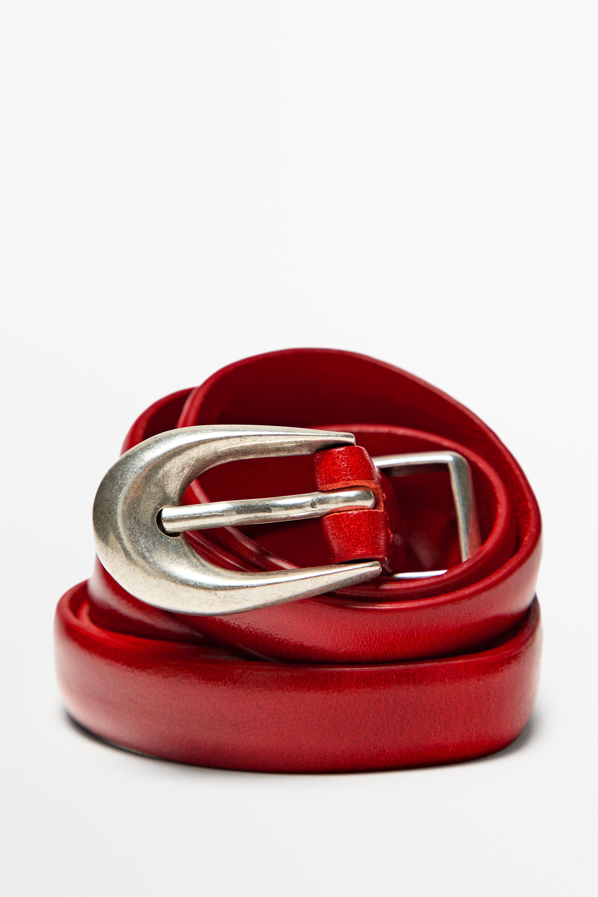 Nappa leather belt with keeper loop detail — RED