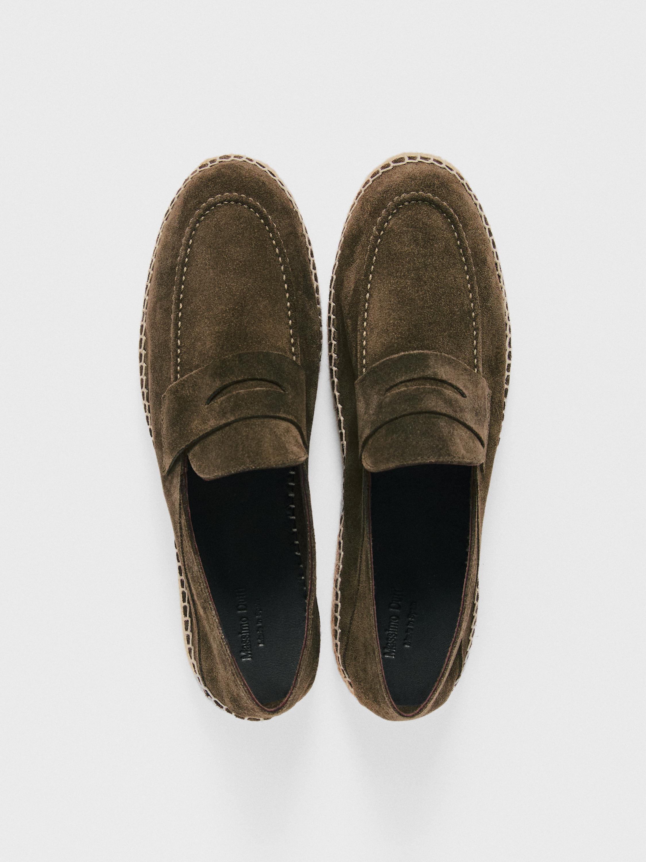 Split leather espadrilles with penny strap — KHAKI