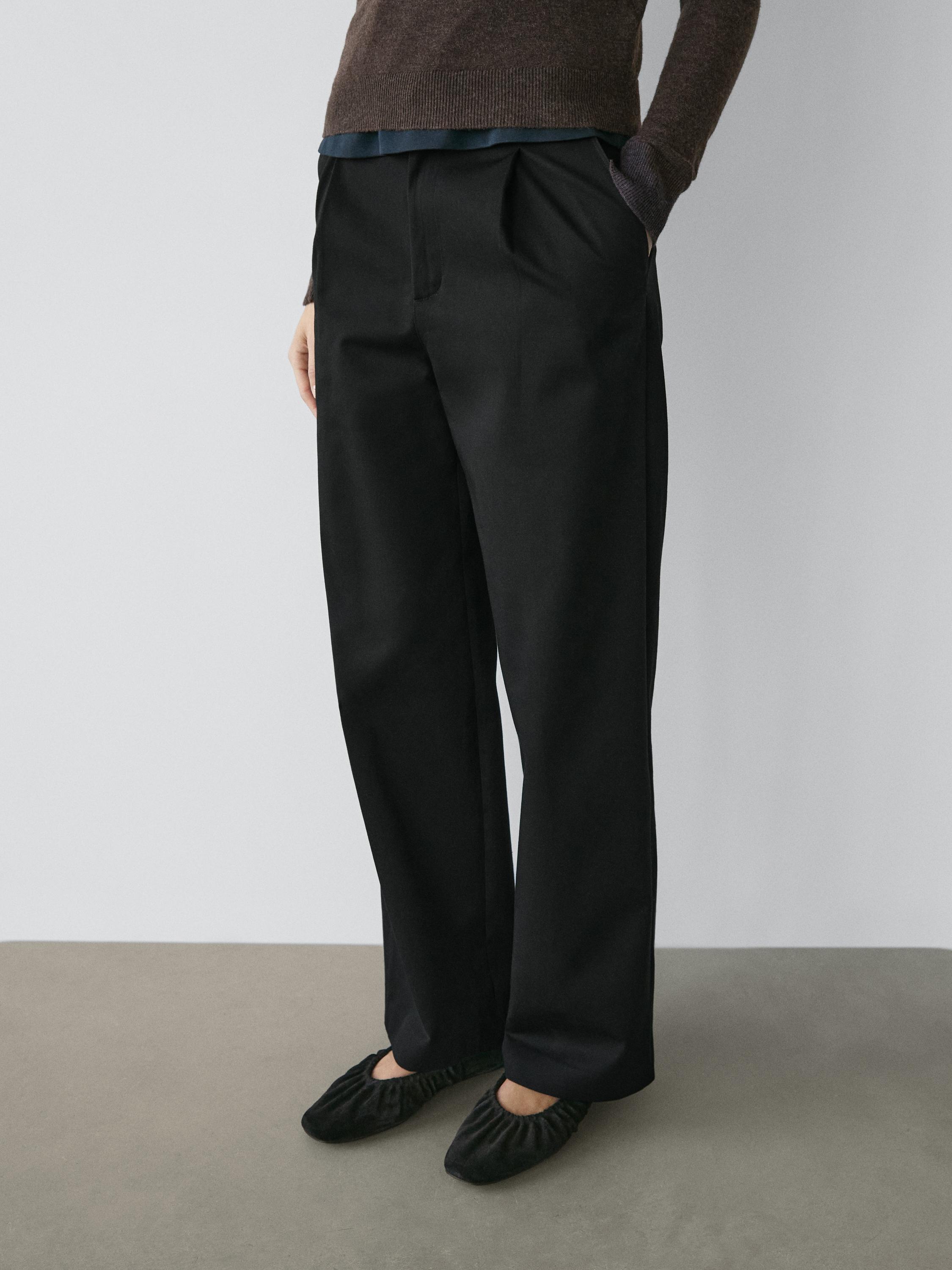 Darted cotton trousers — BLACK