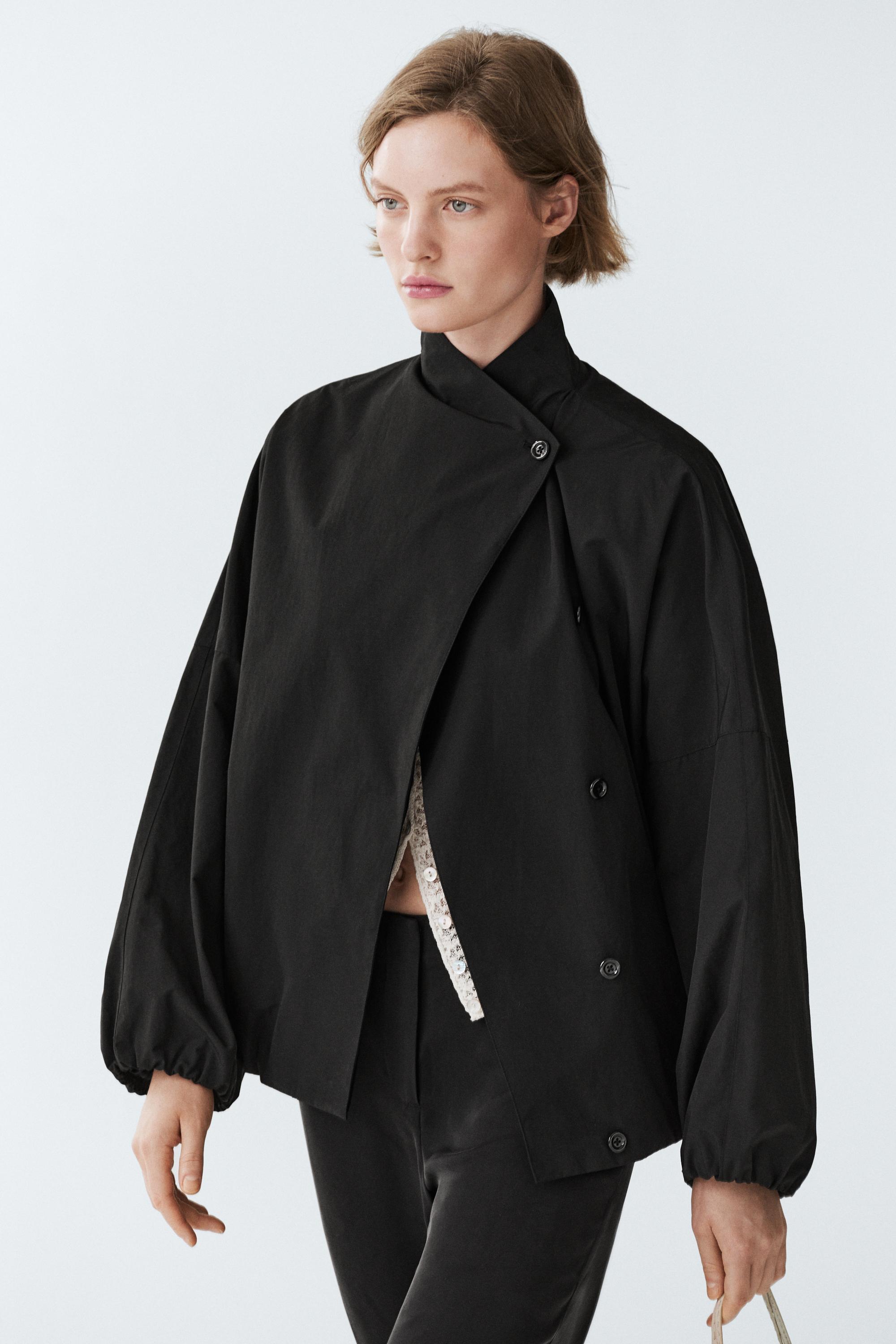 Technical bomber jacket with side button — BLACK