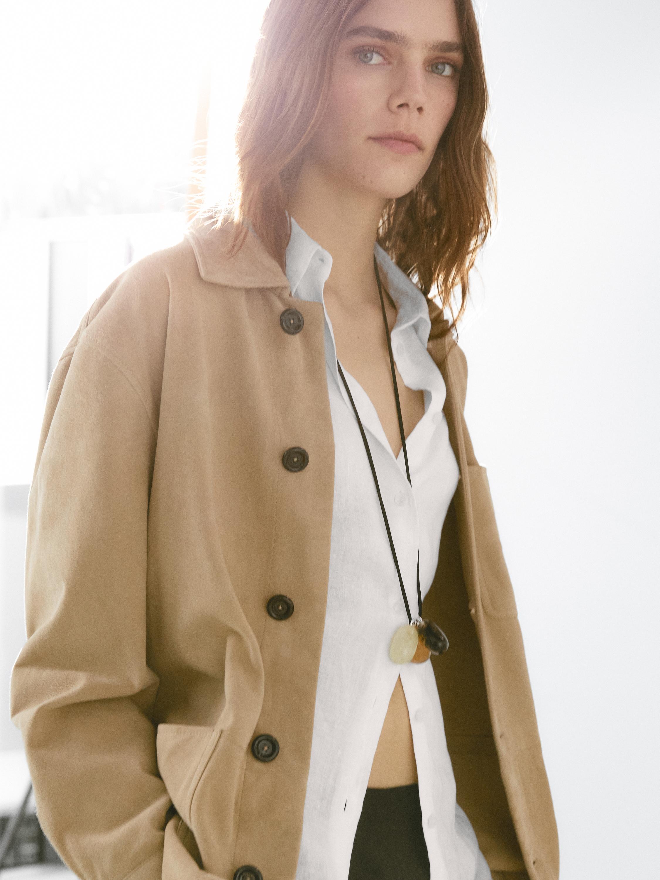 Chaqueta medio bolsillos piel ante