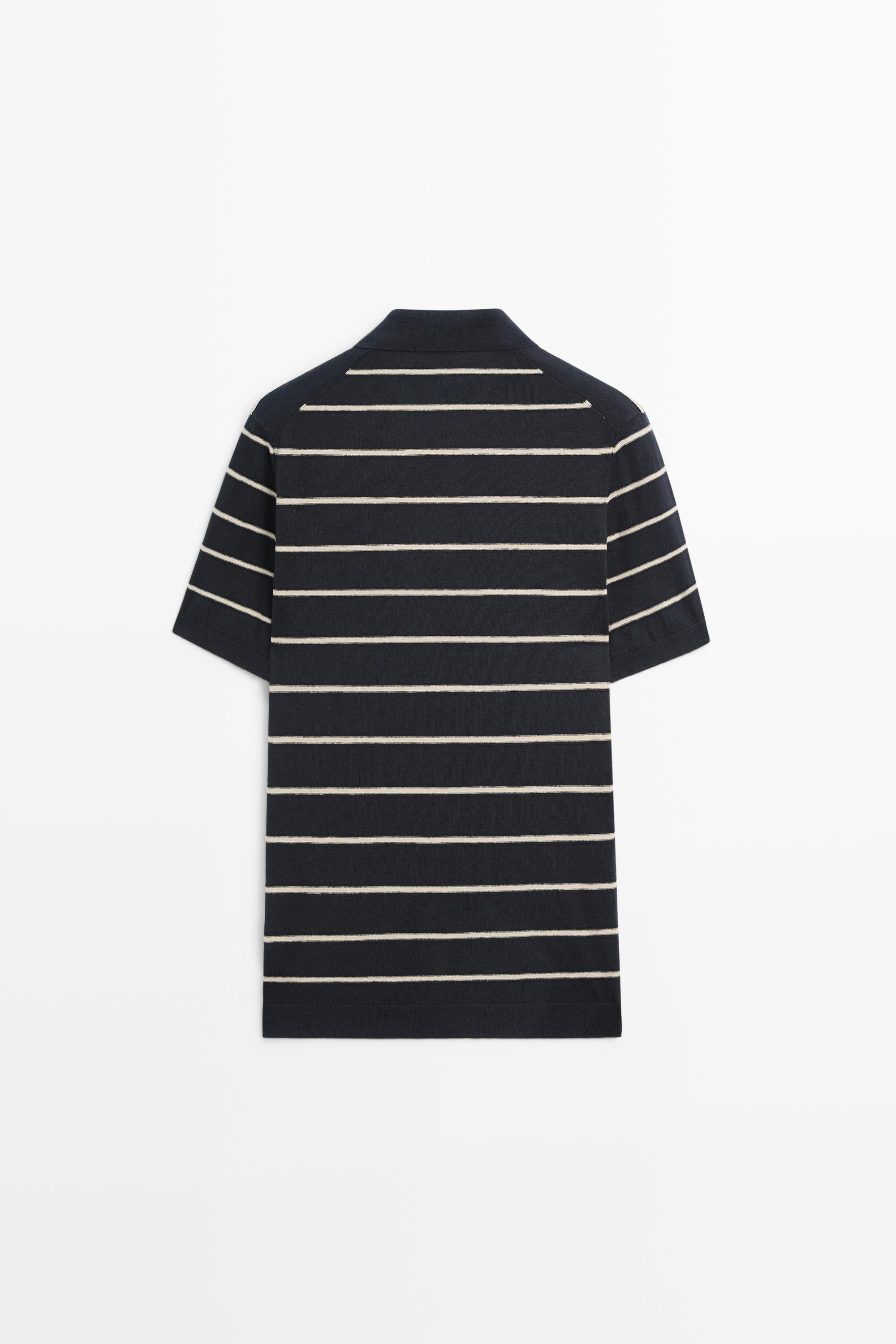 100% cotton striped knit sweater — NAVY BLUE