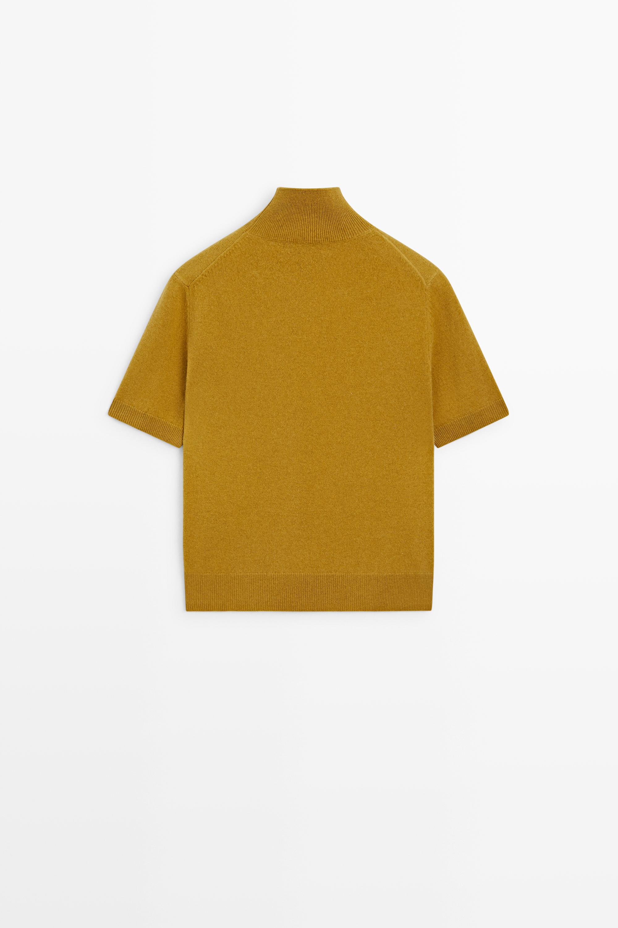 Wool-cashmere blend short sleeve knit sweater — MUSTARD YELLOW