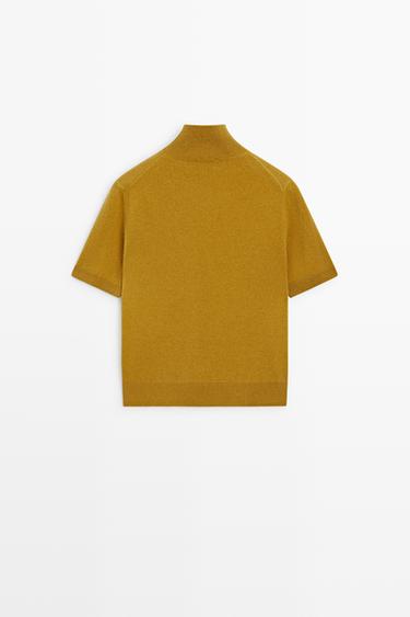 Wool-cashmere blend short sleeve knit sweater — MUSTARD YELLOW 6